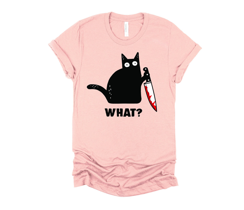 Black Cat with Knife T-Shirt: Edgy Kitty Graphic Tee