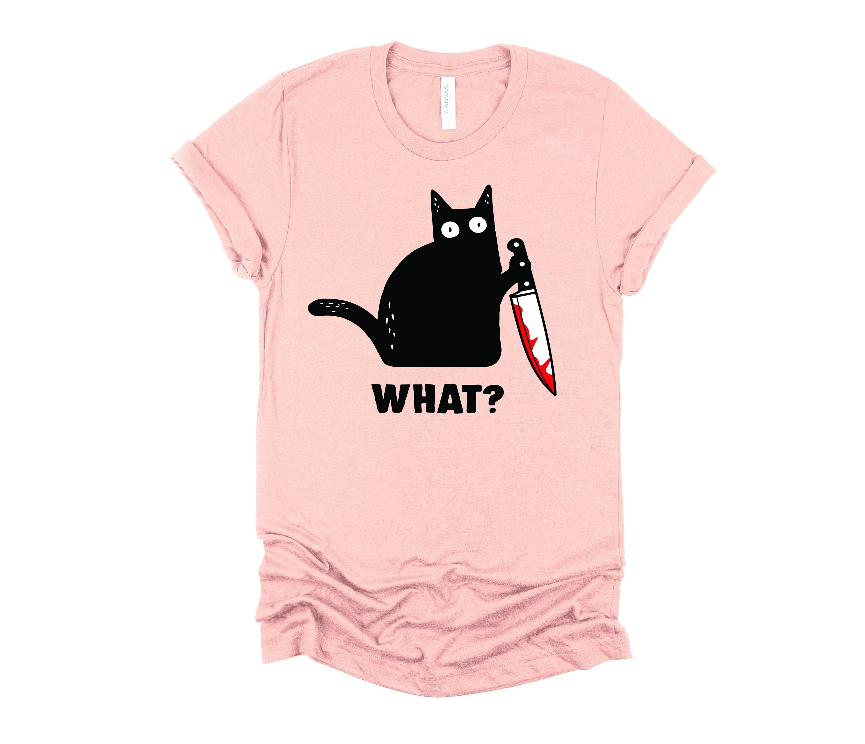 Black Cat with Knife T-Shirt: Edgy Kitty Graphic Tee