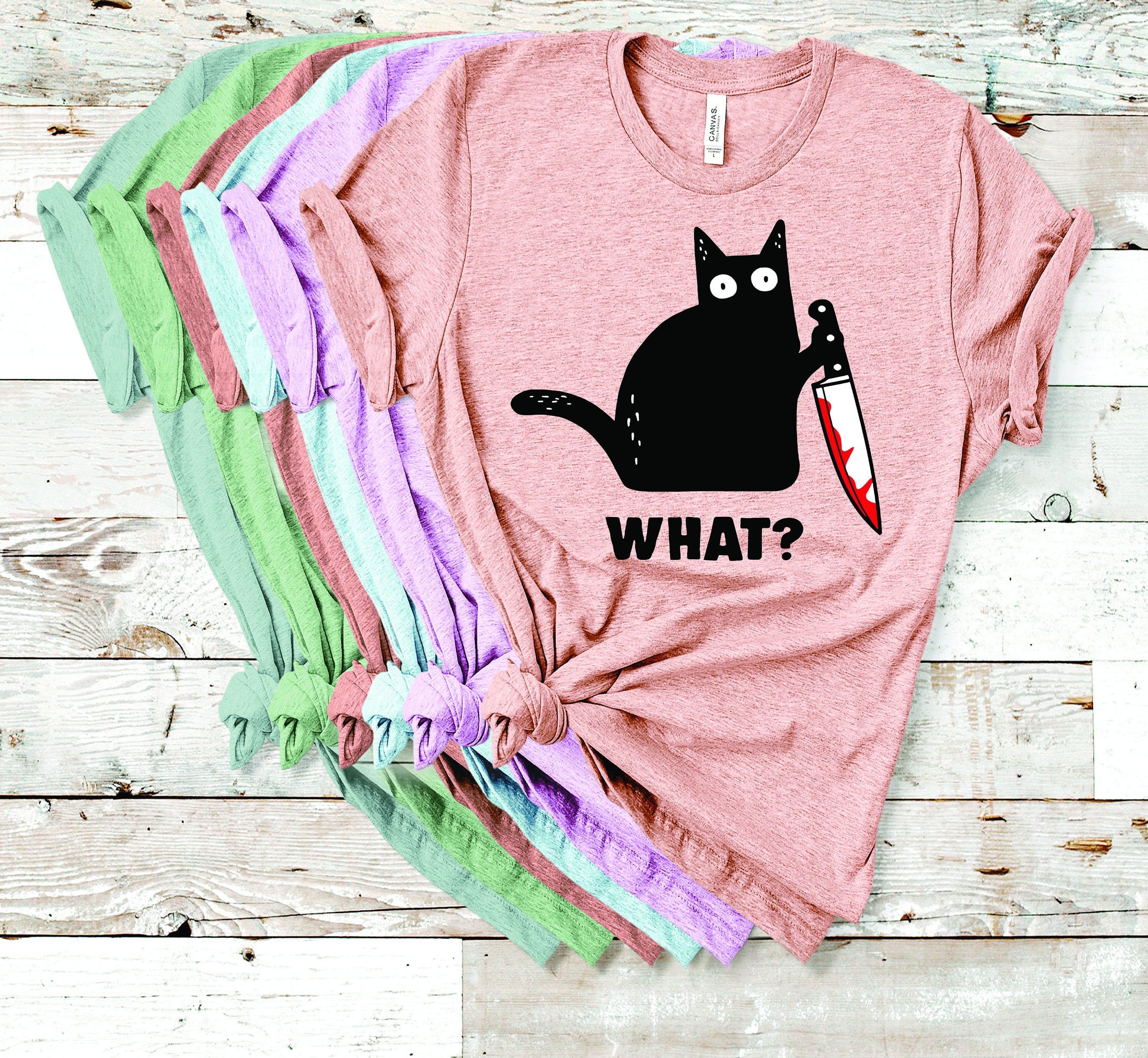 Black Cat with Knife T-Shirt: Edgy Kitty Graphic Tee