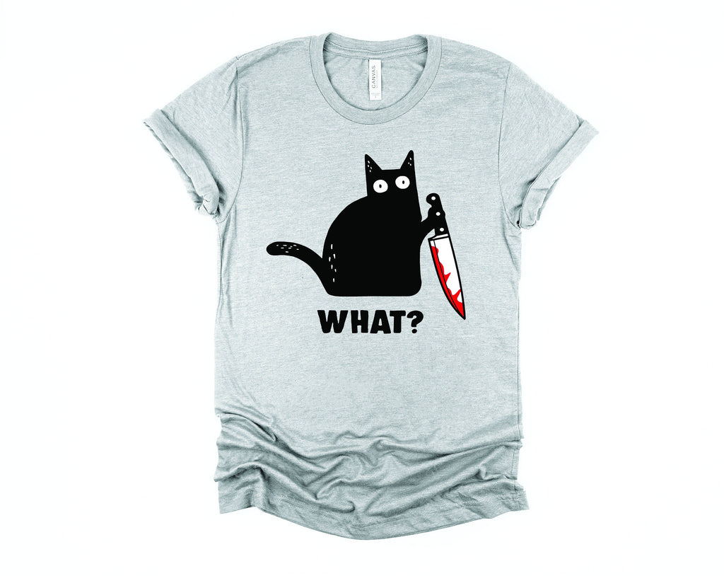 Black Cat with Knife T-Shirt: Edgy Kitty Graphic Tee