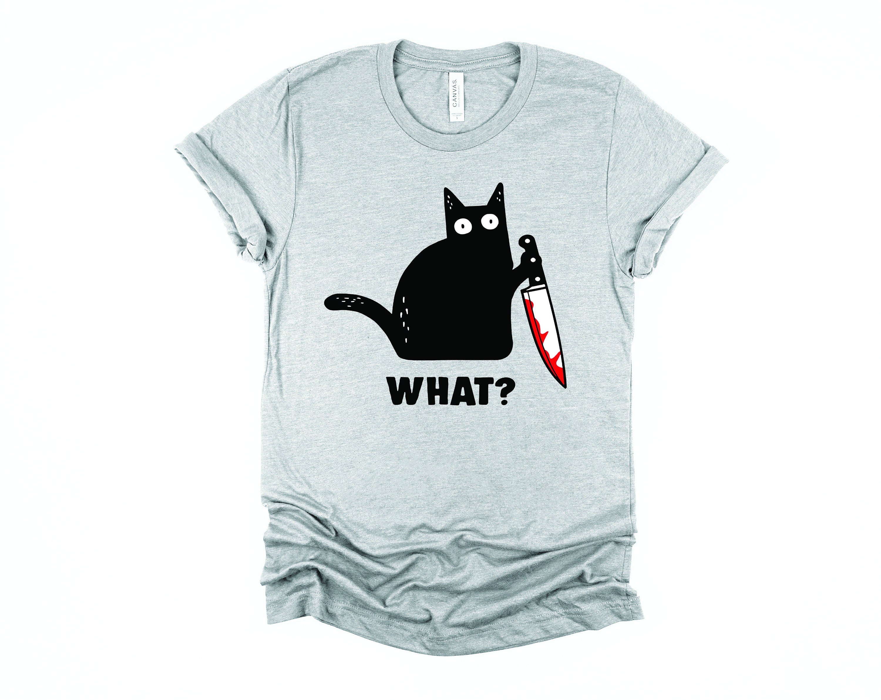 Black Cat with Knife T-Shirt: Edgy Kitty Graphic Tee