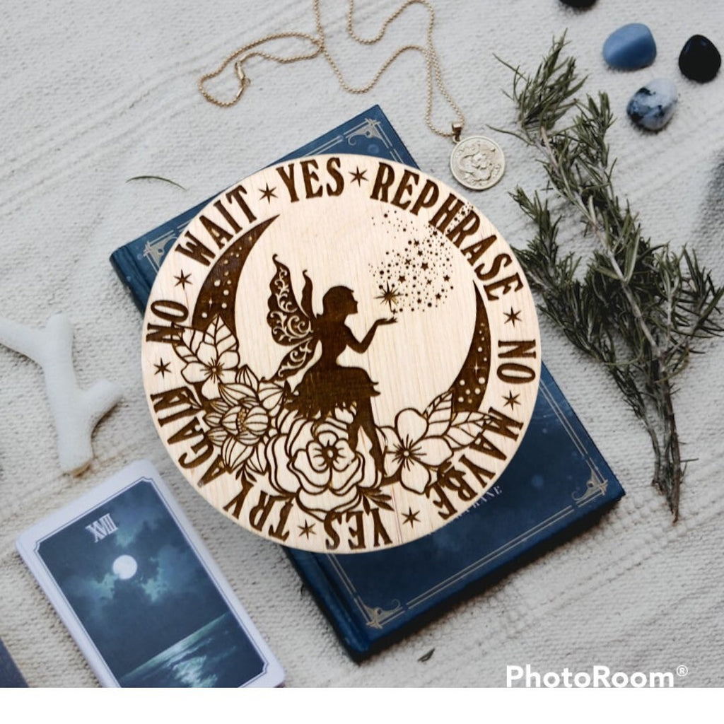 Fairy Pendulum Board: Engraved Wood Divination, Witch Decor