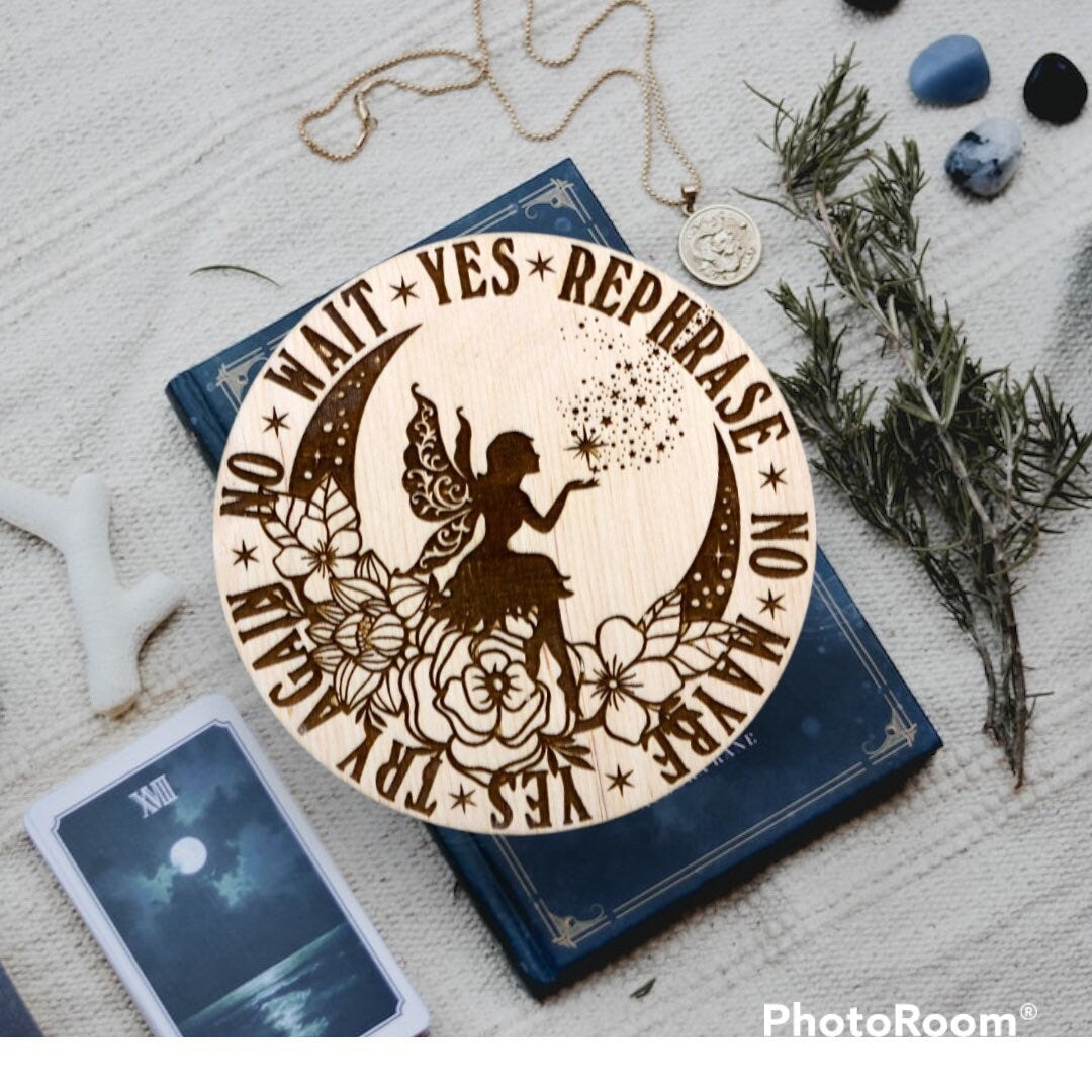 Fairy Pendulum Board: Engraved Wood Divination, Witch Decor