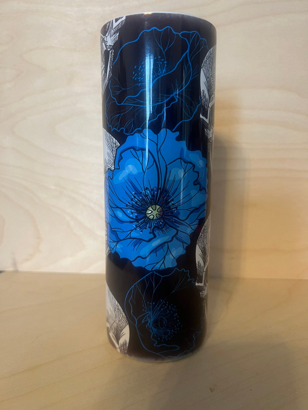 Witchy Skull & Blue Flowers Tumbler: Glow in Dark or Glitter Look