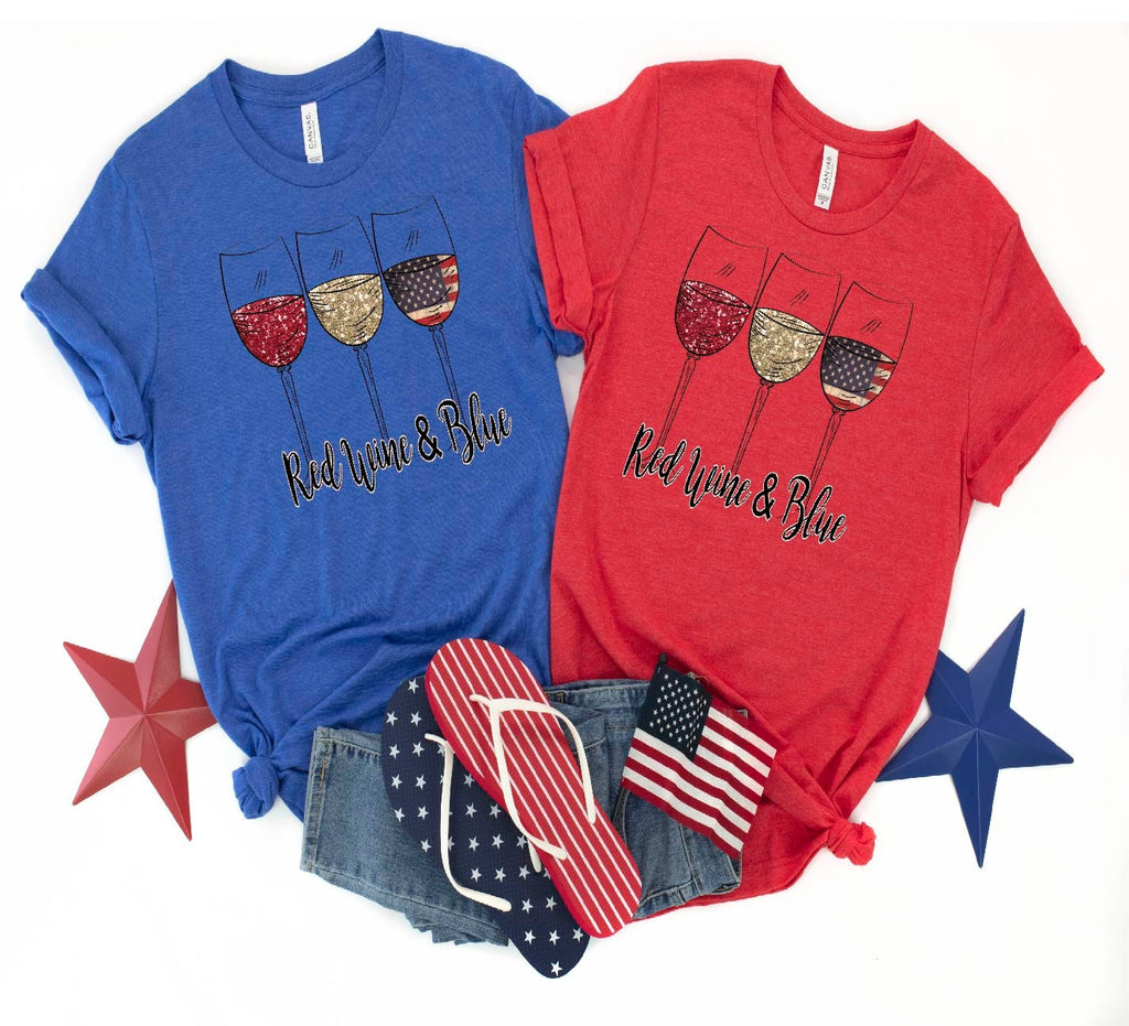 Red Wine & Blue 4th of July Tee - Patriotic Women's Shirt