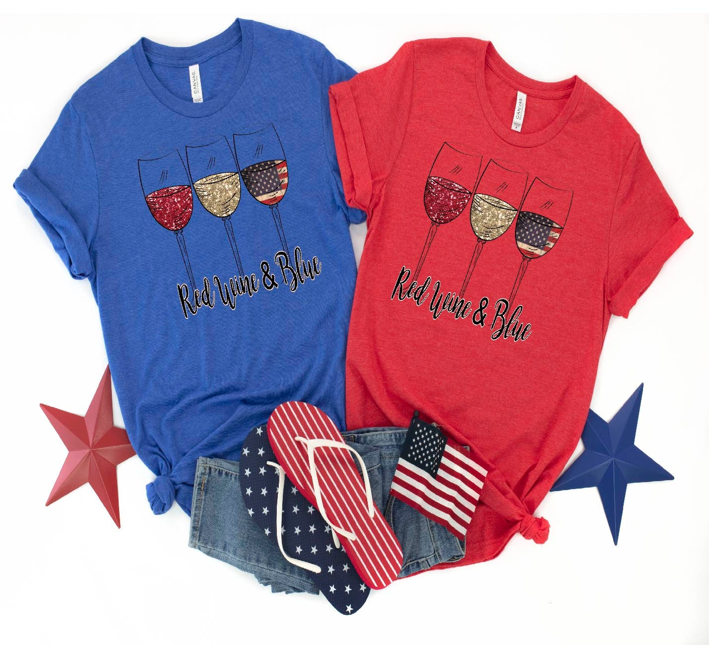 Red Wine & Blue 4th of July Tee - Patriotic Women's Shirt