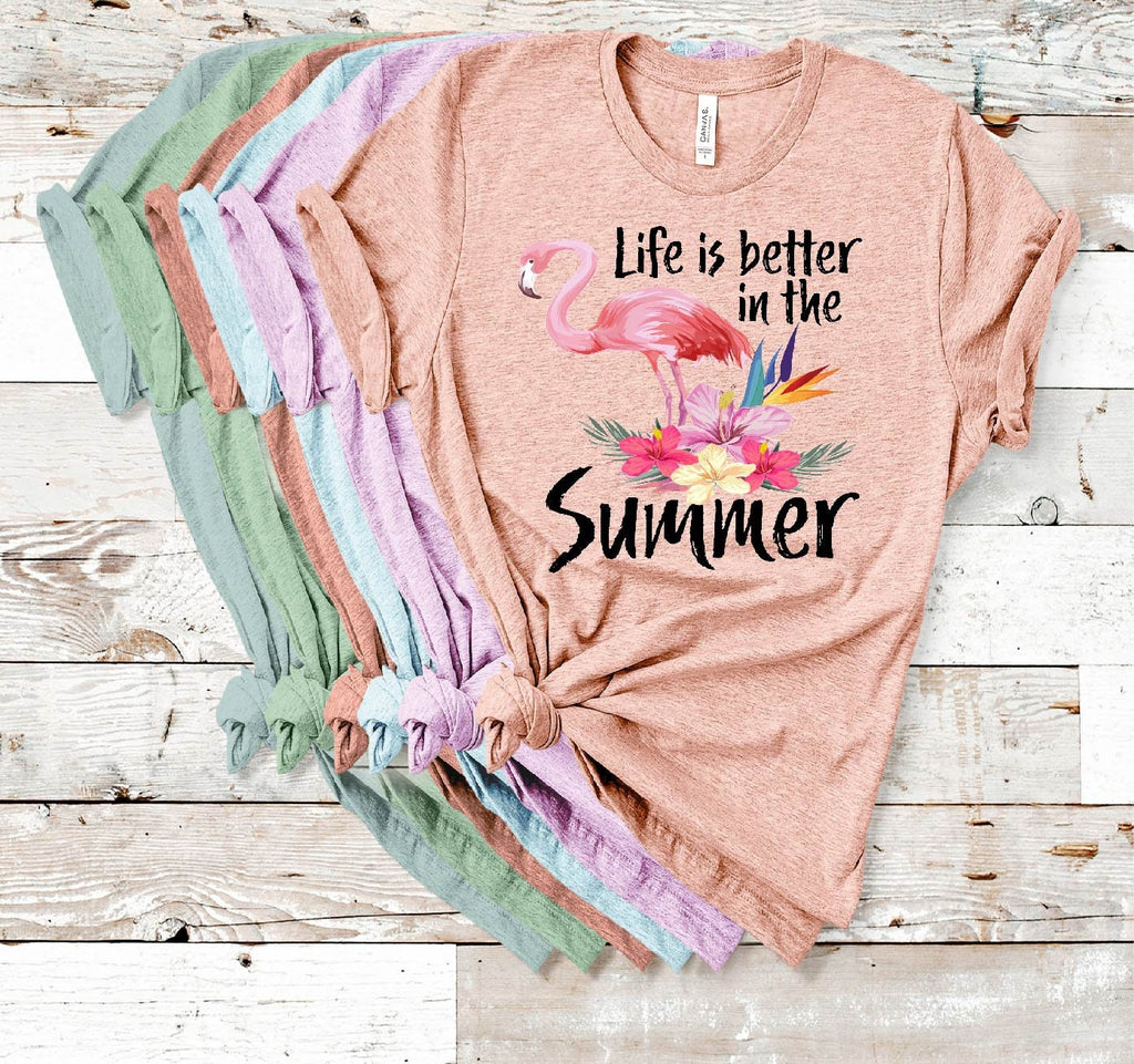 Flamingo Summer Tee: Tropical Flowers, Vacation Top