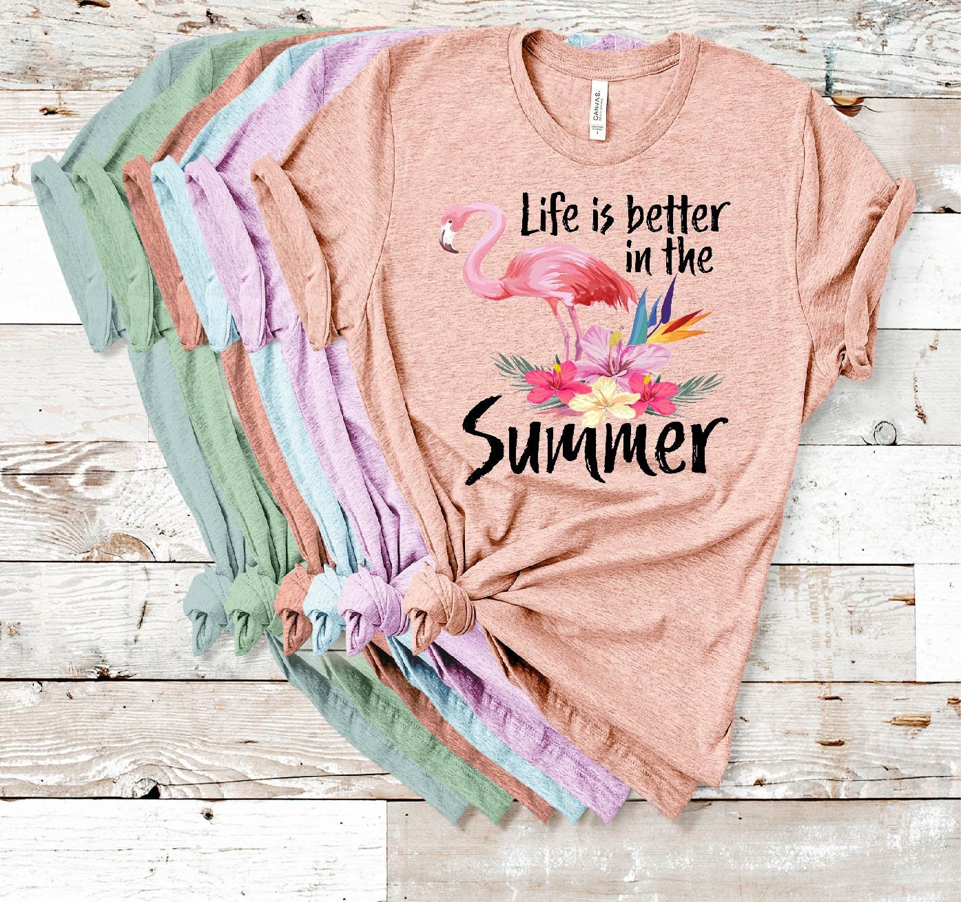 Flamingo Summer Tee: Tropical Flowers, Vacation Top