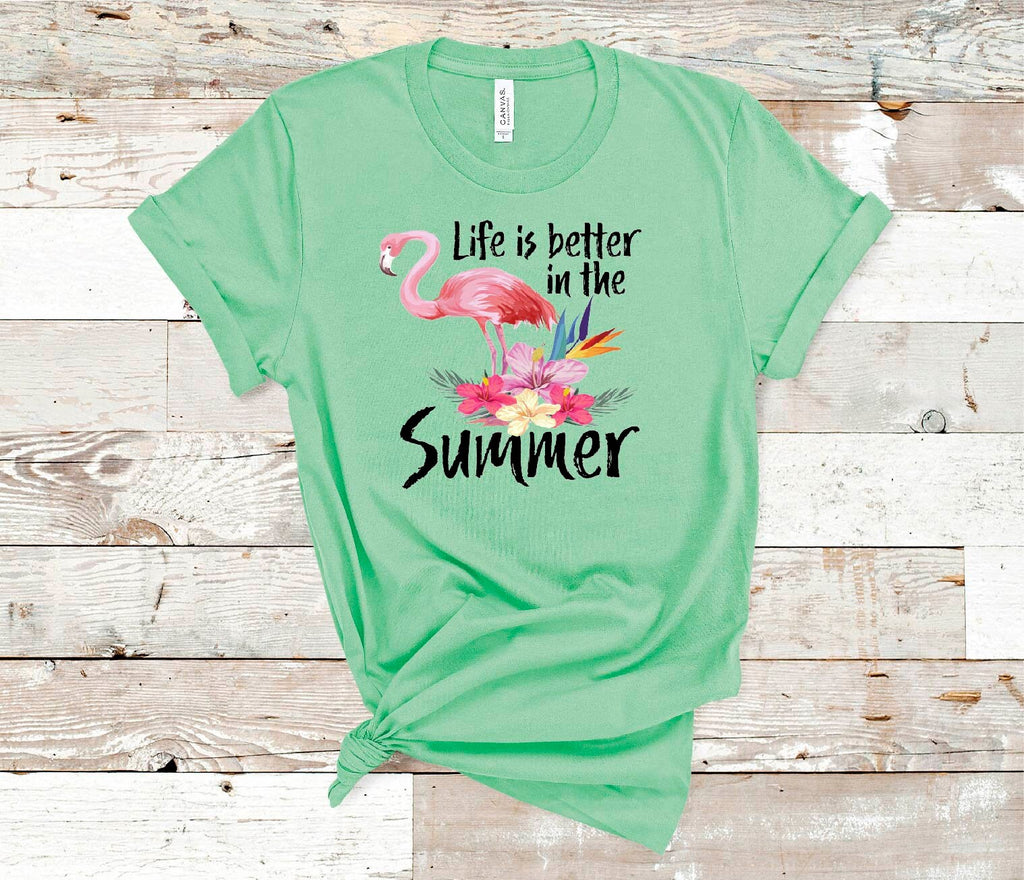 Flamingo Summer Tee: Tropical Flowers, Vacation Top