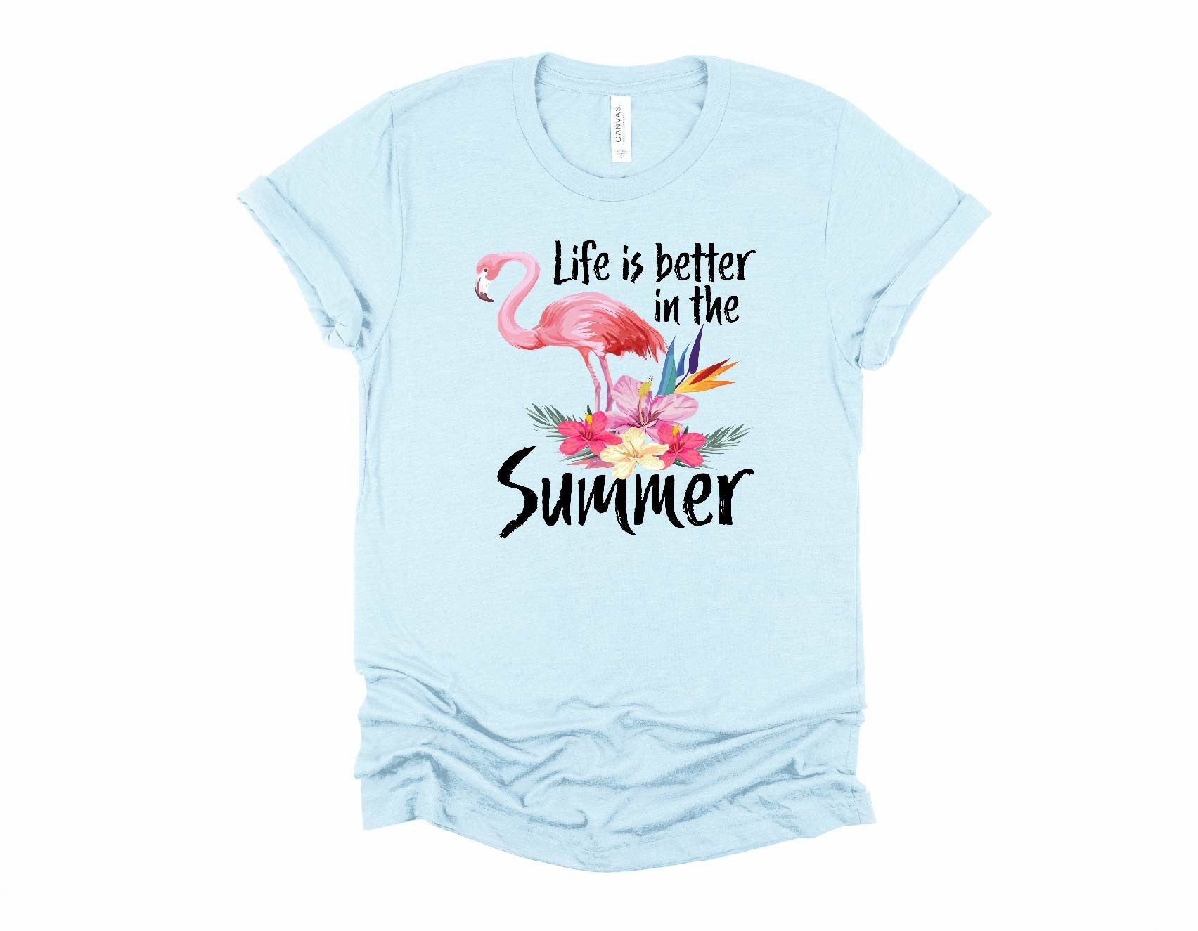 Flamingo Summer Tee: Tropical Flowers, Vacation Top