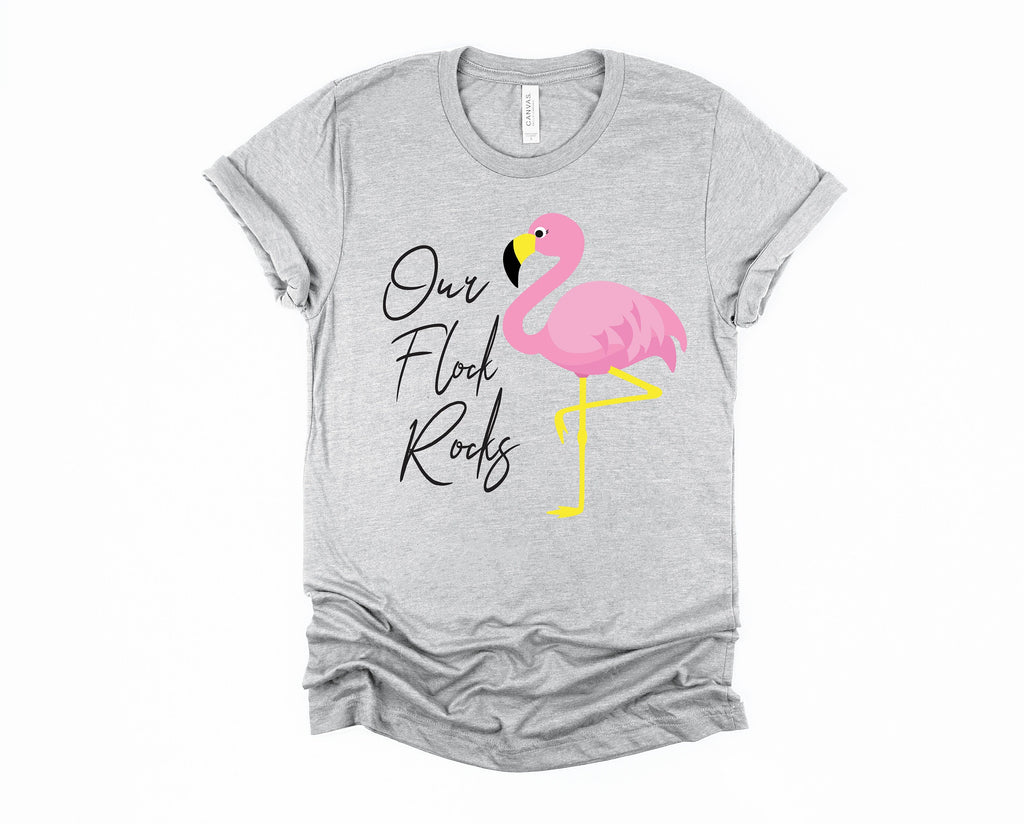Our Flock Rocks Flamingo Tee - Summer Vacation Shirt