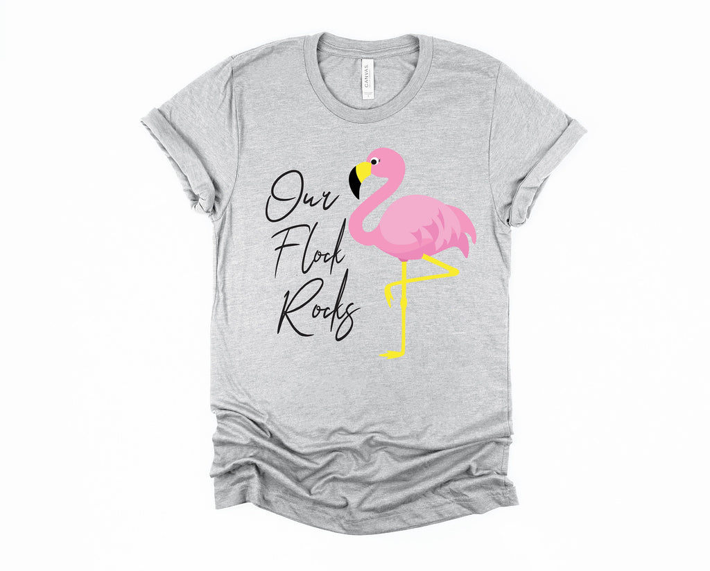Our Flock Rocks Flamingo Tee - Summer Vacation Shirt