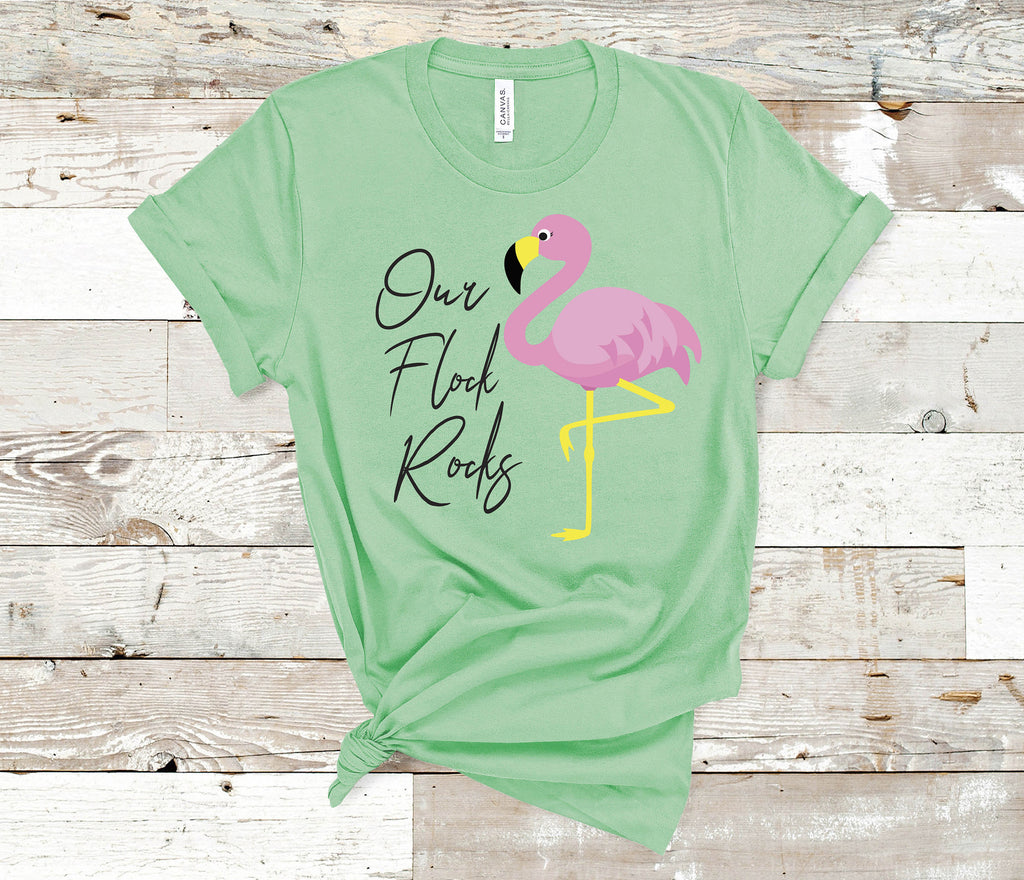 Our Flock Rocks Flamingo Tee - Summer Vacation Shirt