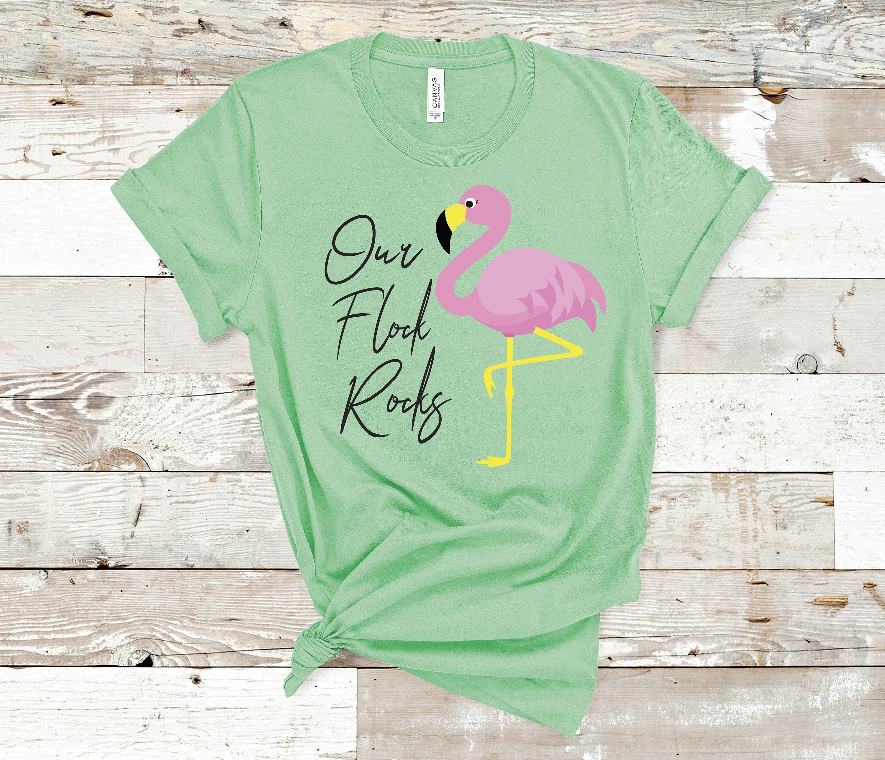 Our Flock Rocks Flamingo Tee - Summer Vacation Shirt