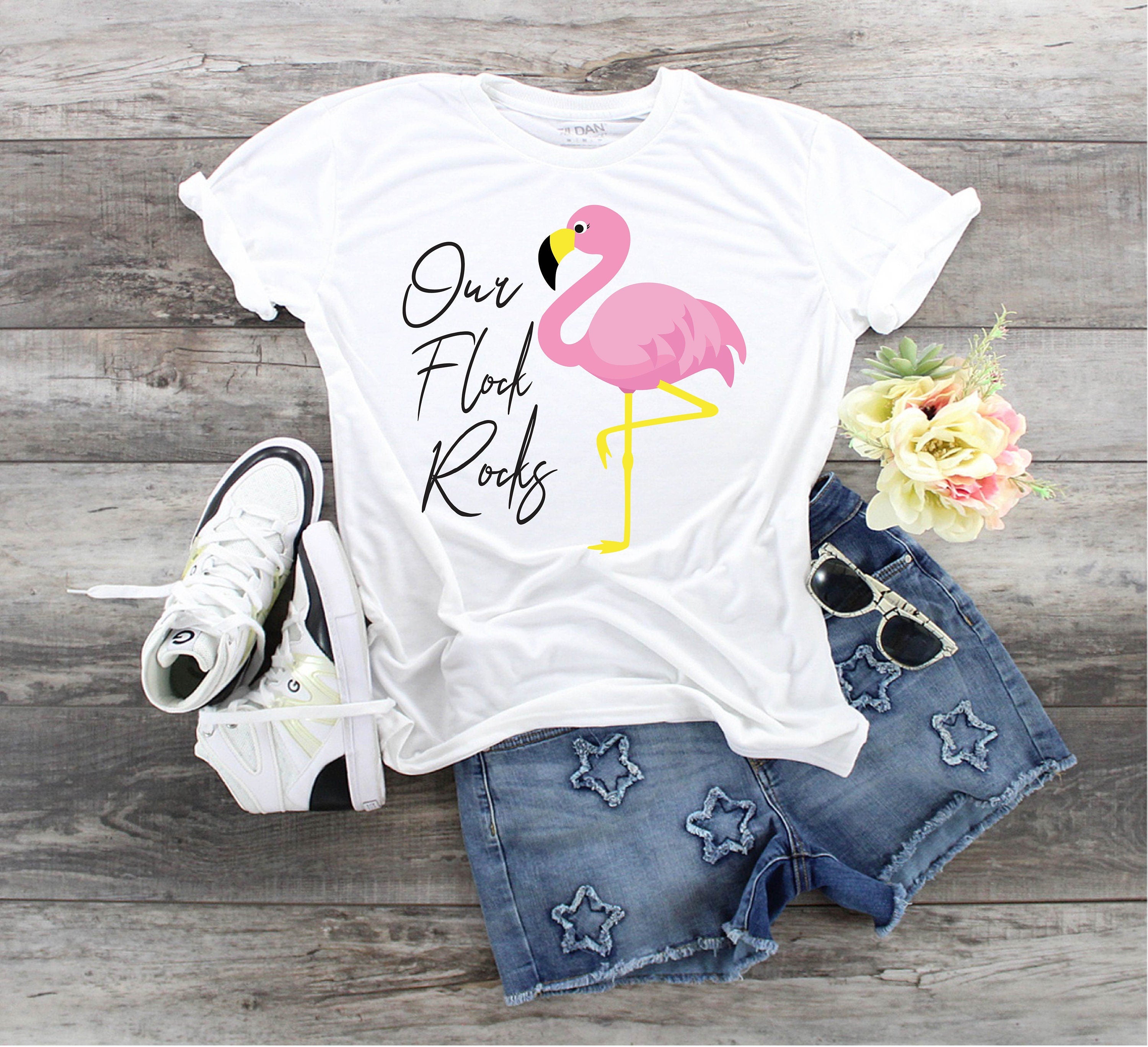 Our Flock Rocks Flamingo Tee - Summer Vacation Shirt