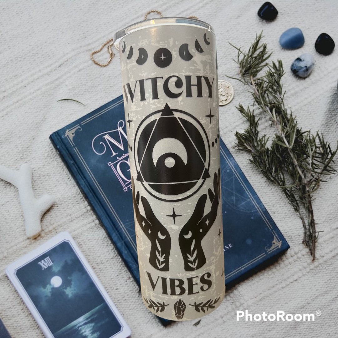 Witchy Vibes Tumbler: Celestial Moons, Glow in Dark 20 oz Cup