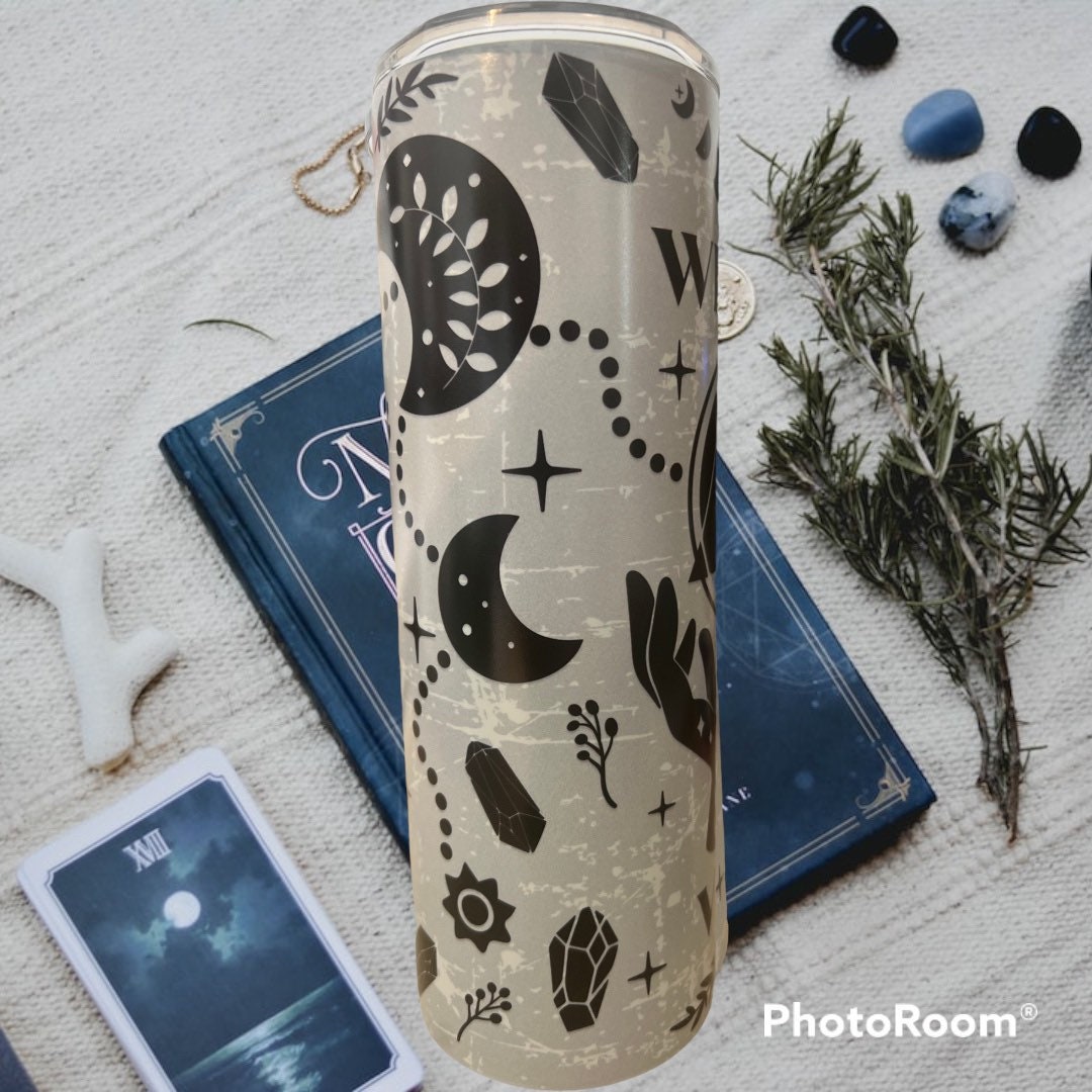 Witchy Vibes Tumbler: Celestial Moons, Glow in Dark 20 oz Cup