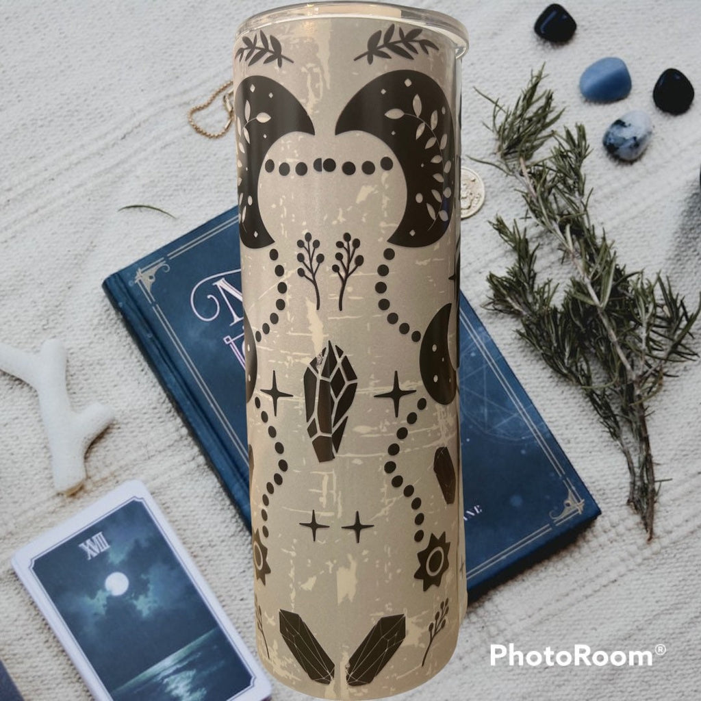 Witchy Vibes Tumbler: Celestial Moons, Glow in Dark 20 oz Cup