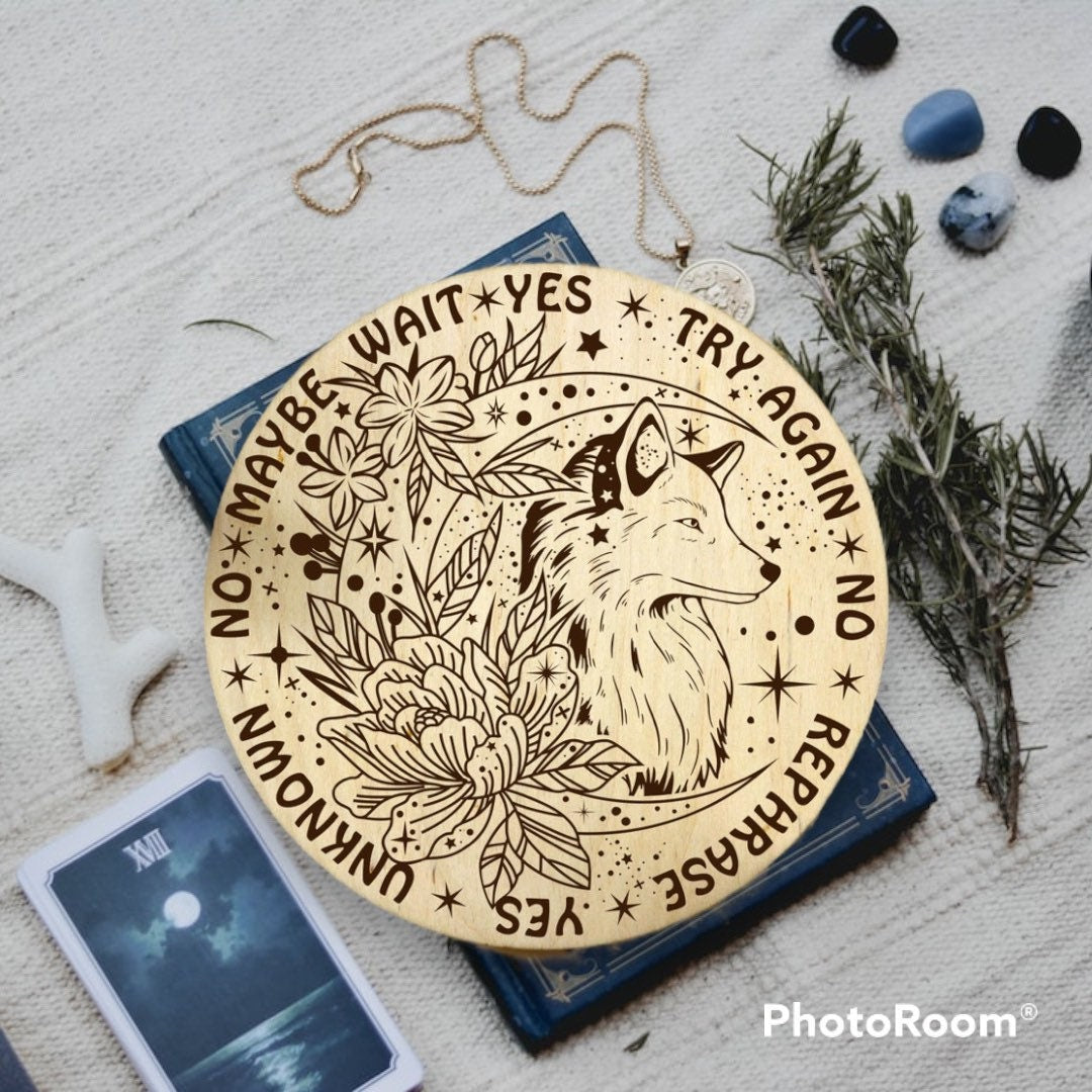 Fox Pendulum Board: Engraved Wood Divination Tool