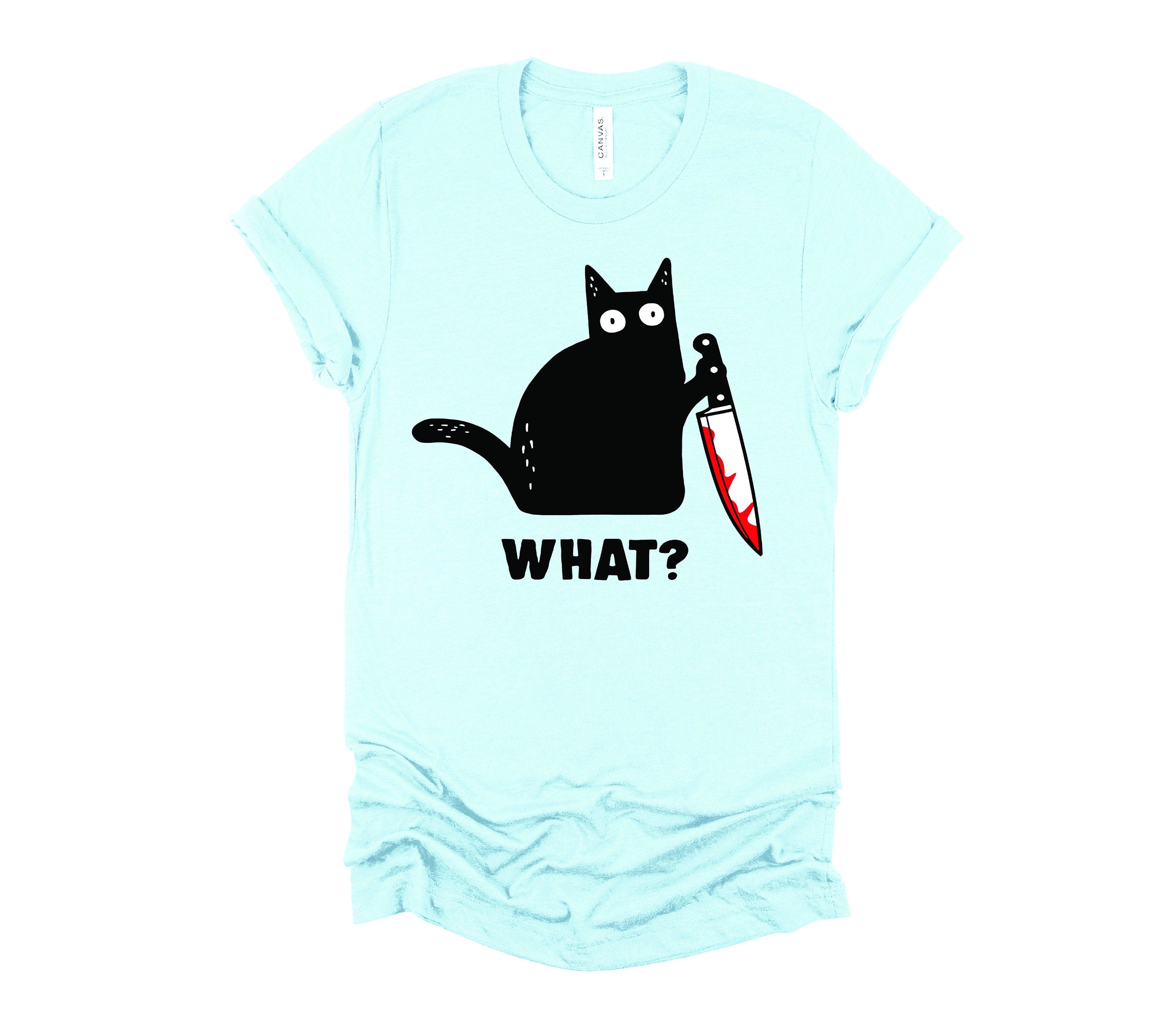 Black Cat with Knife T-Shirt: Edgy Kitty Graphic Tee