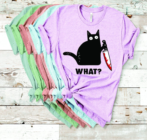 Black Cat with Knife T-Shirt: Edgy Kitty Graphic Tee
