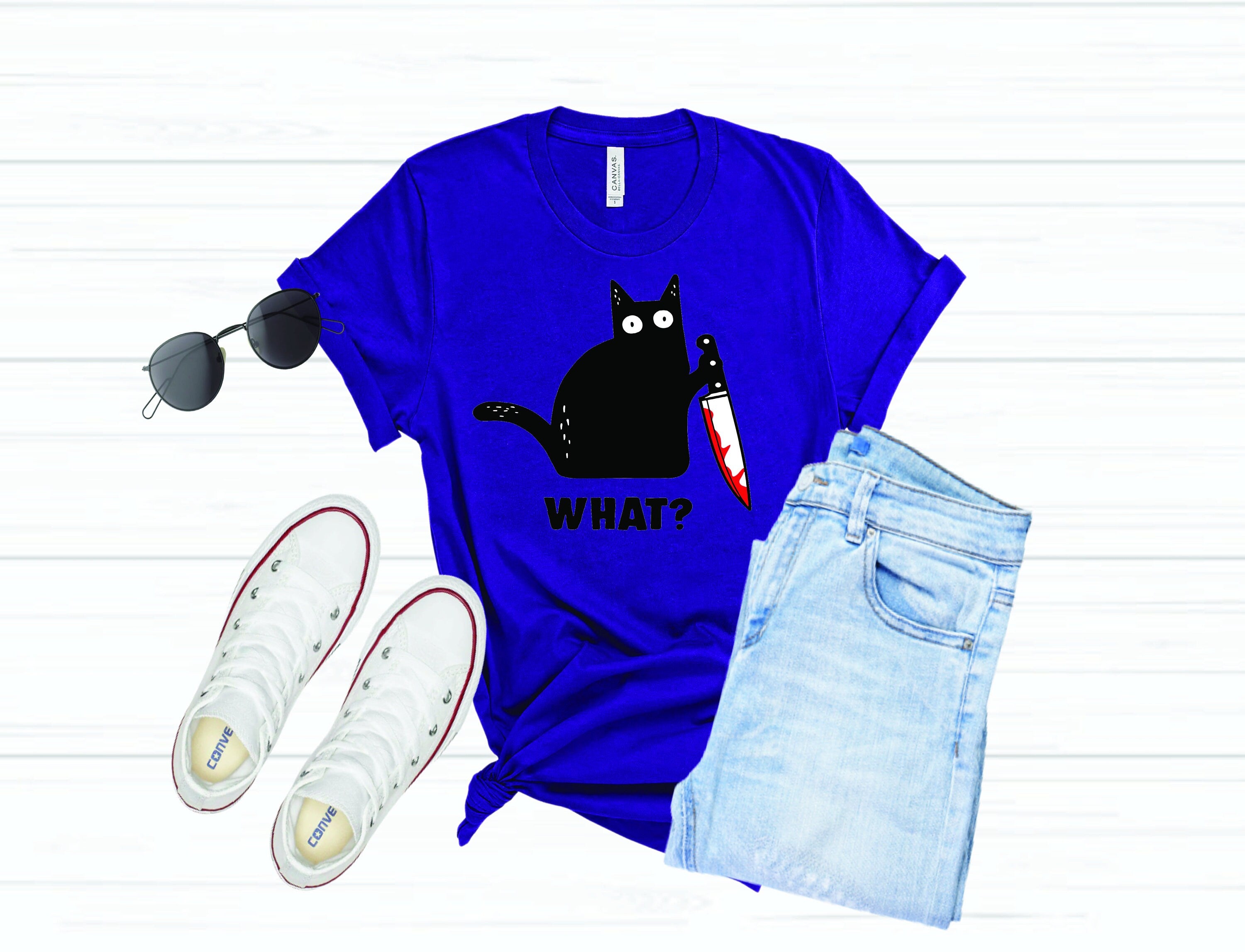 Black Cat with Knife T-Shirt: Edgy Kitty Graphic Tee