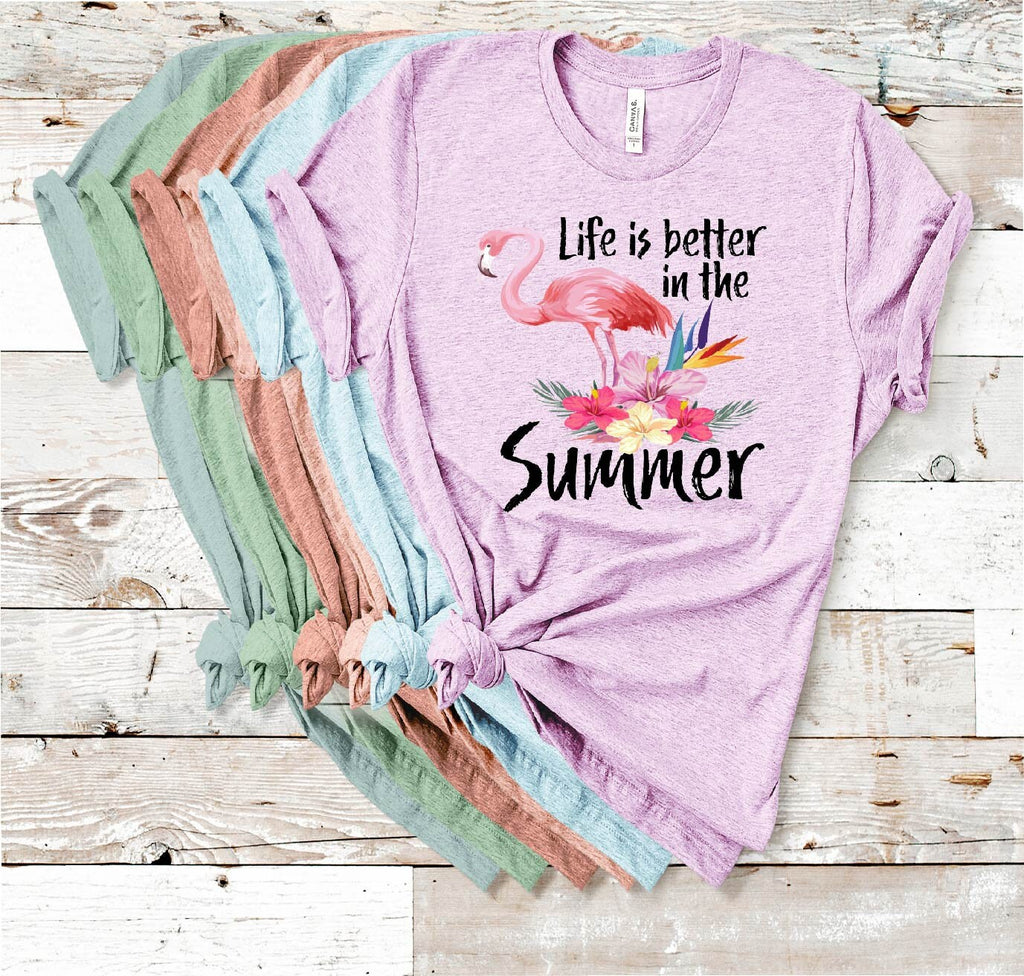 Flamingo Summer Tee: Tropical Flowers, Vacation Top