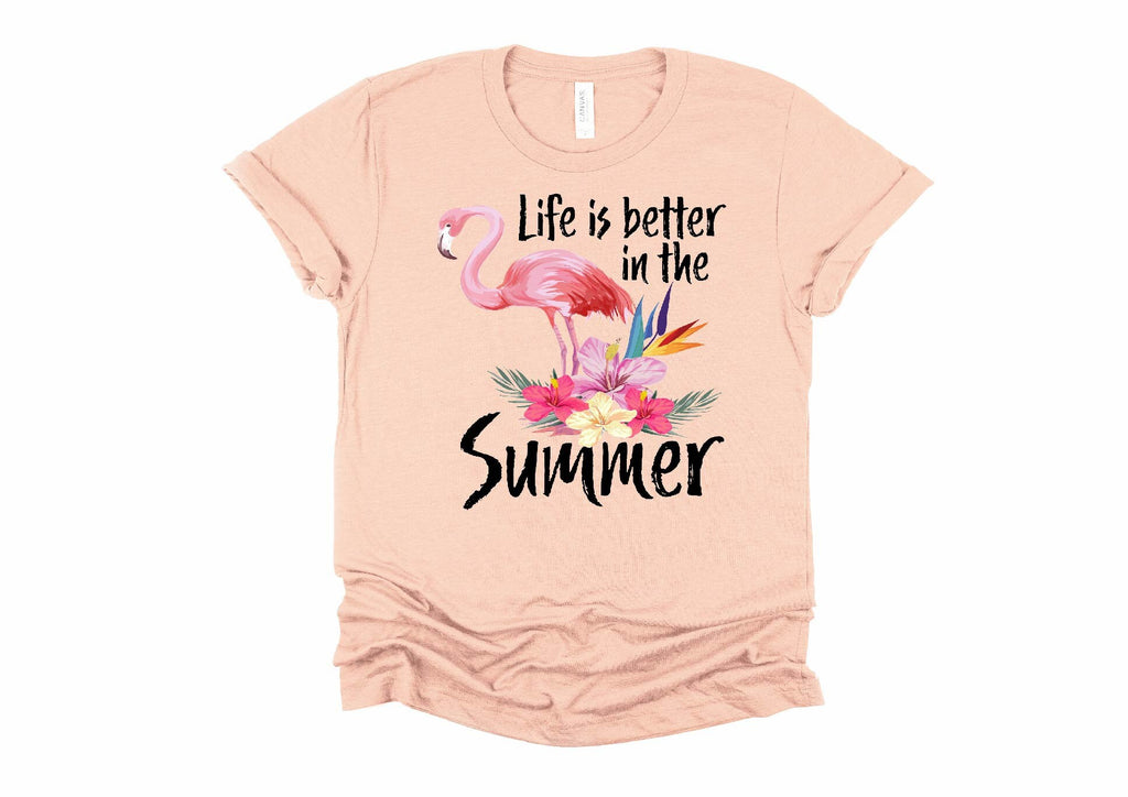 Flamingo Summer Tee: Tropical Flowers, Vacation Top