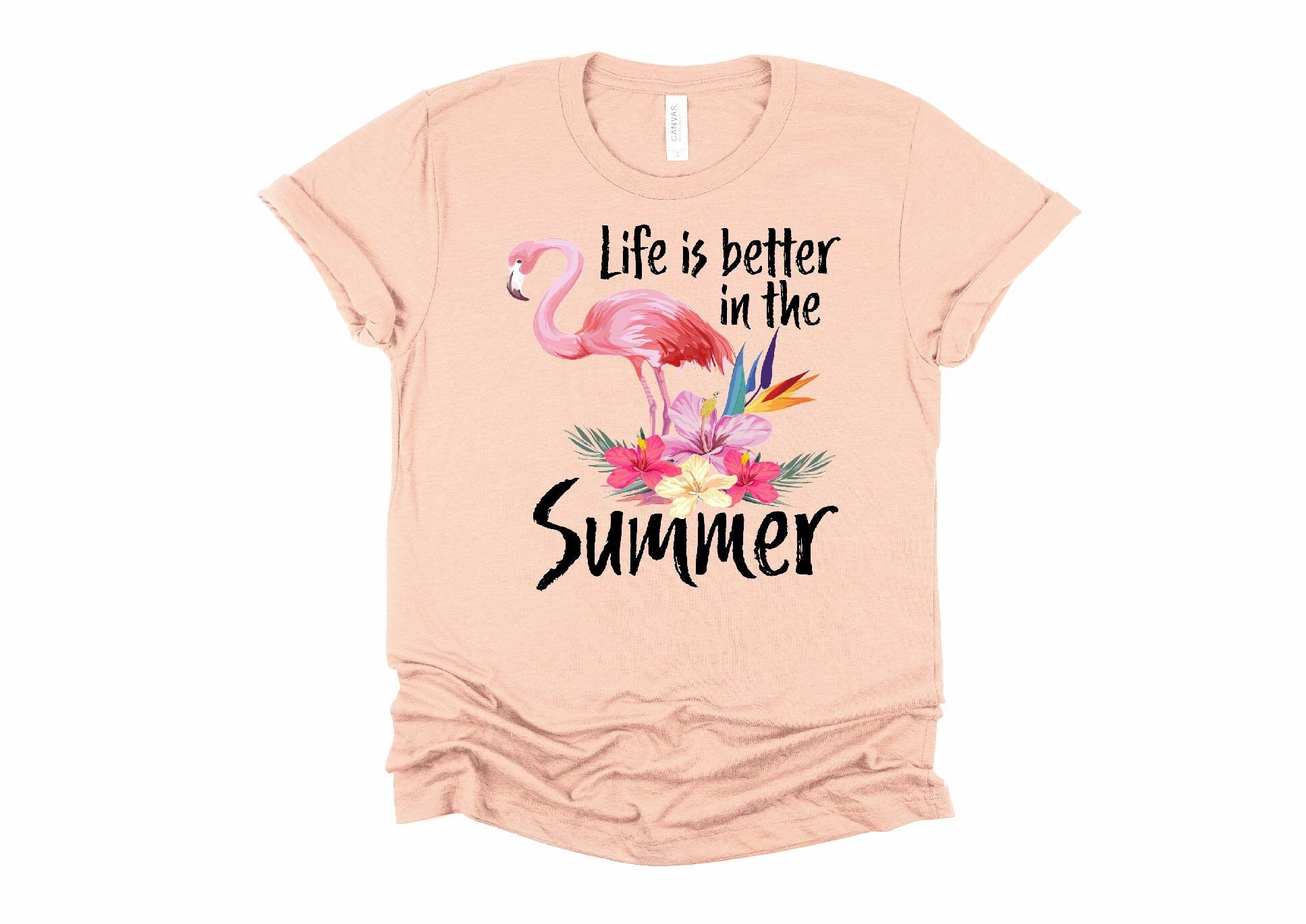 Flamingo Summer Tee: Tropical Flowers, Vacation Top