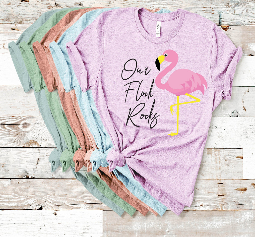 Our Flock Rocks Flamingo Tee - Summer Vacation Shirt