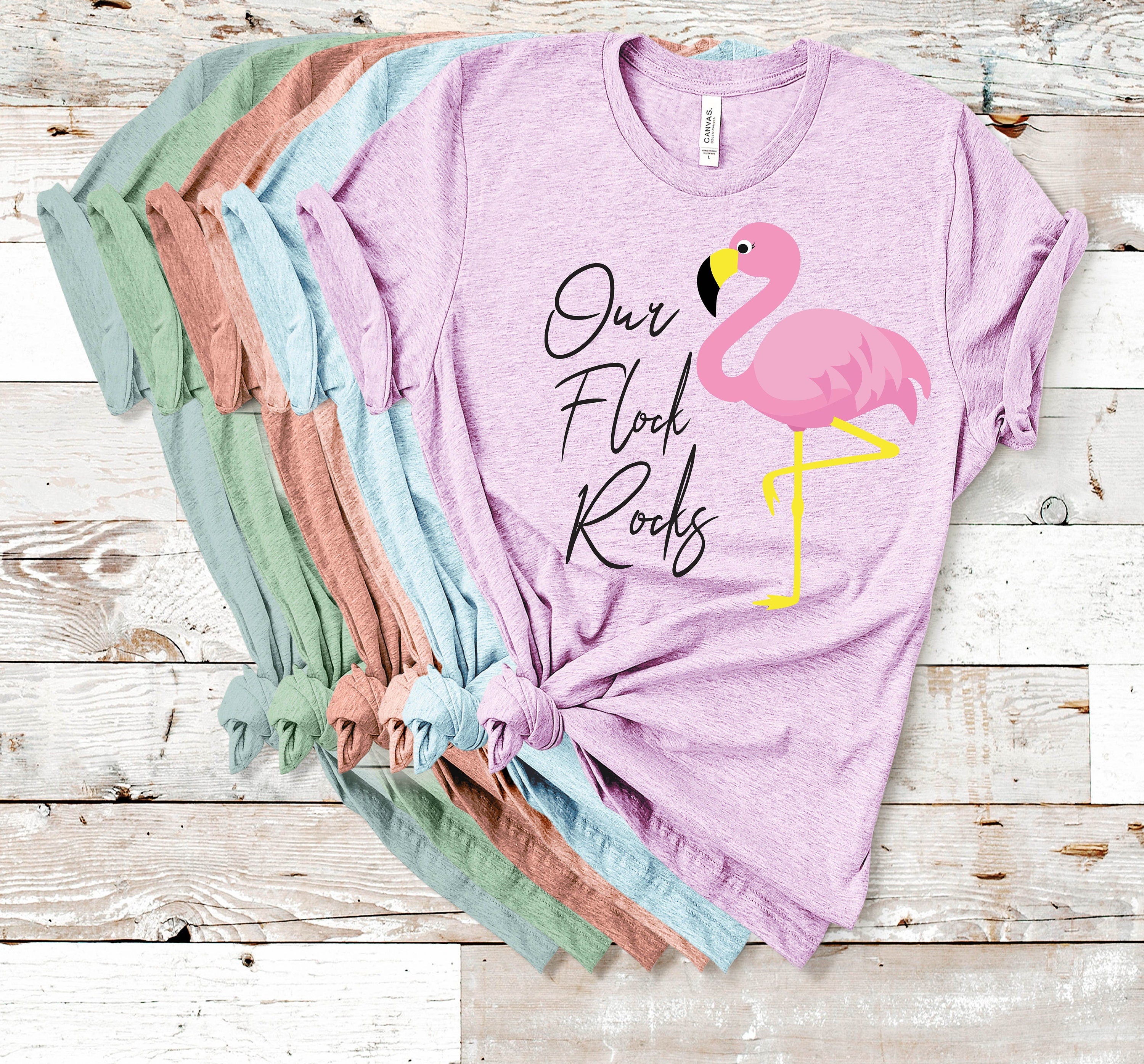 Our Flock Rocks Flamingo Tee - Summer Vacation Shirt