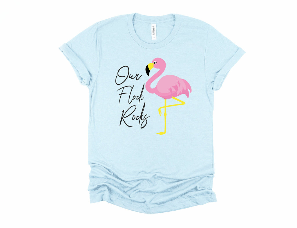 Our Flock Rocks Flamingo Tee - Summer Vacation Shirt