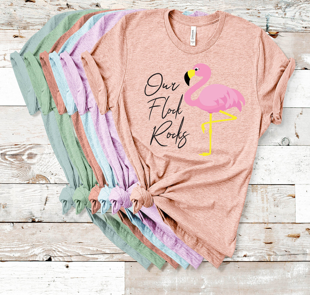 Our Flock Rocks Flamingo Tee - Summer Vacation Shirt