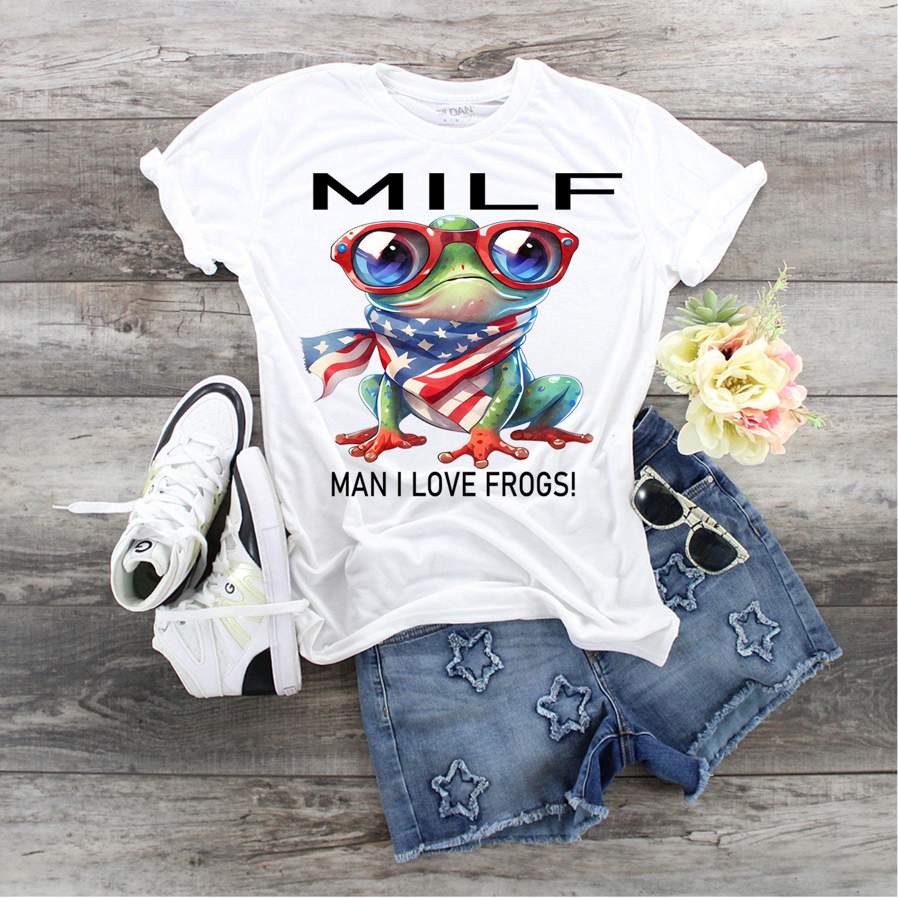 MILF Man I Love Frogs T-Shirt, Patriotic Frog July 4th Tee