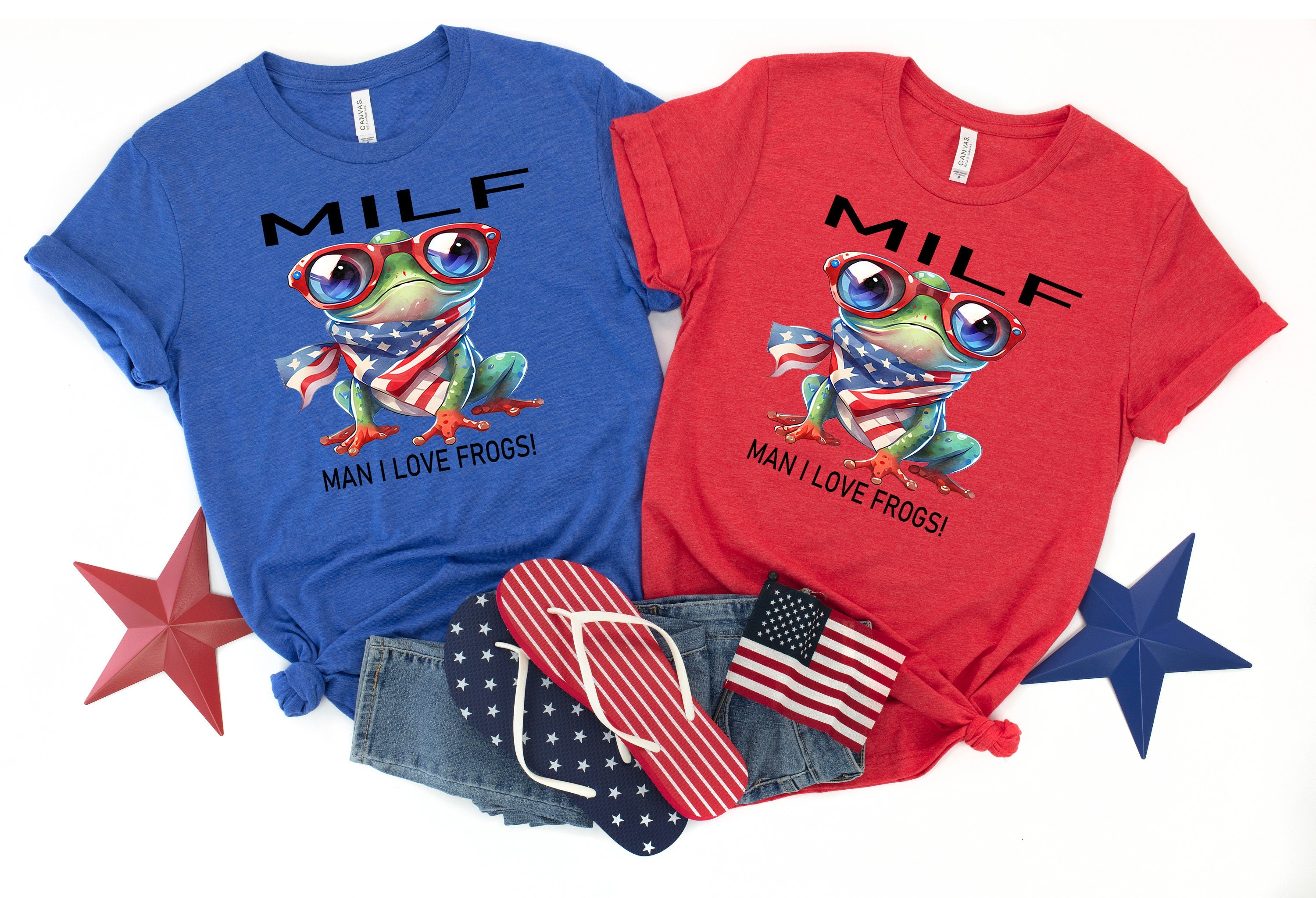 MILF Man I Love Frogs T-Shirt, Patriotic Frog July 4th Tee