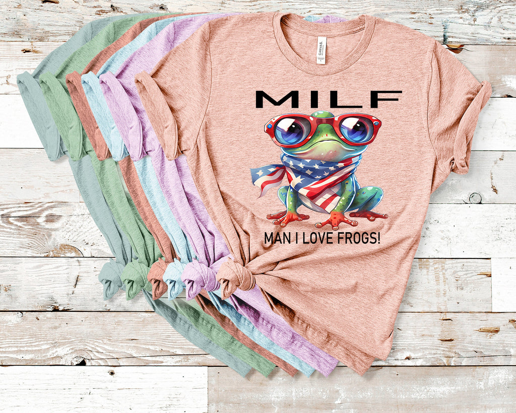 MILF Man I Love Frogs T-Shirt, Patriotic Frog July 4th Tee