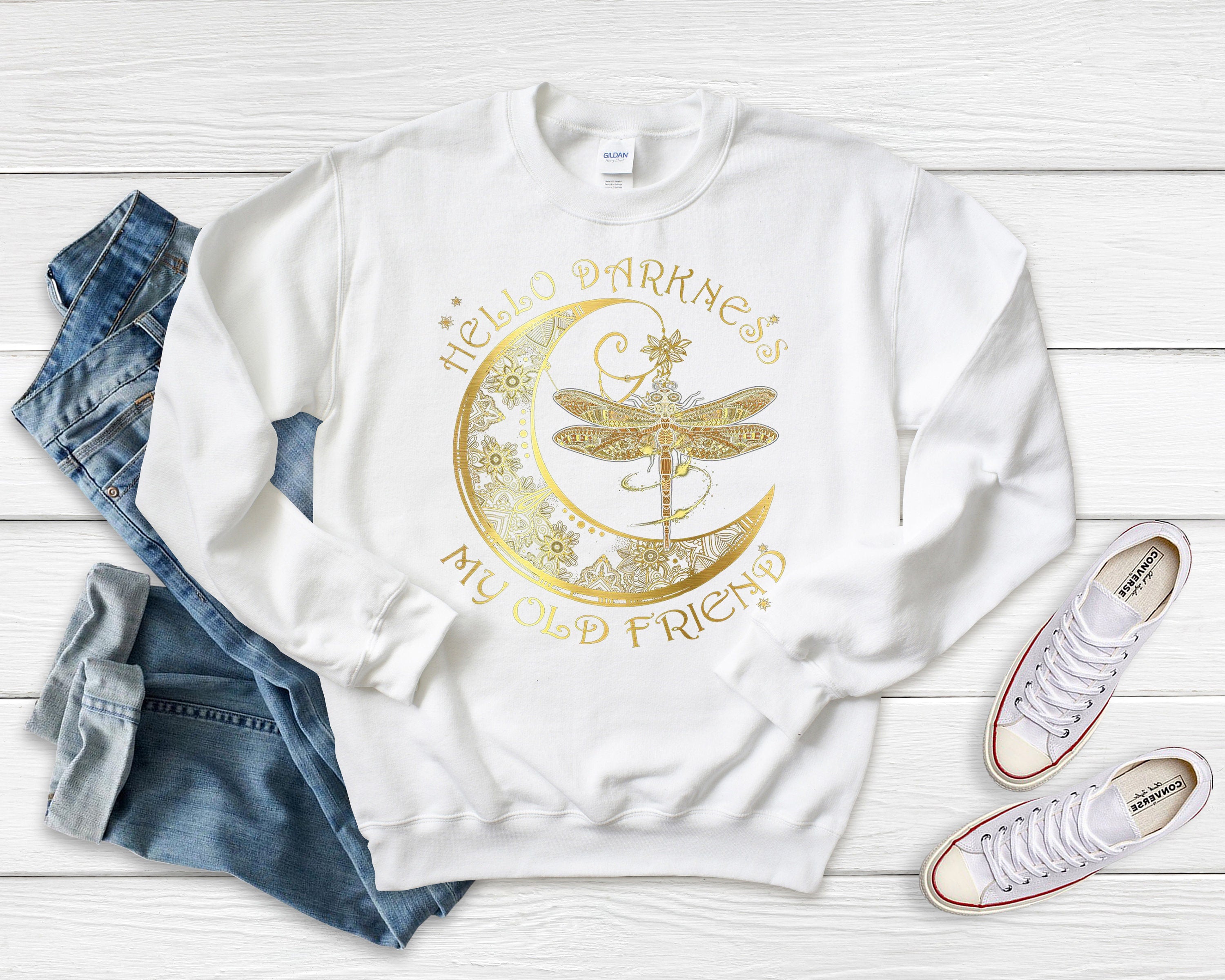 Gold Moon Dragonfly Shirt: Hello Darkness My Old Friend