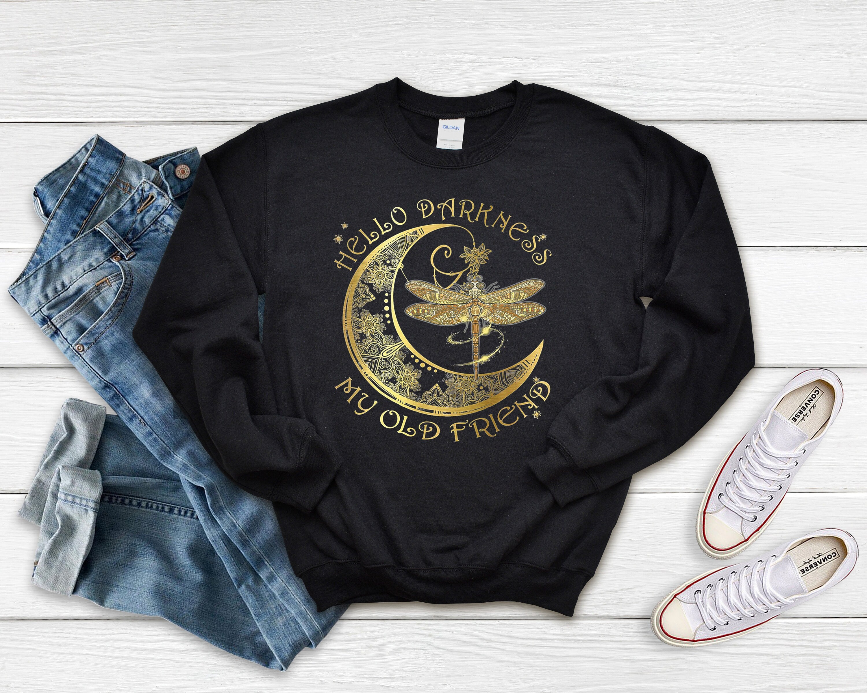 Gold Moon Dragonfly Shirt: Hello Darkness My Old Friend