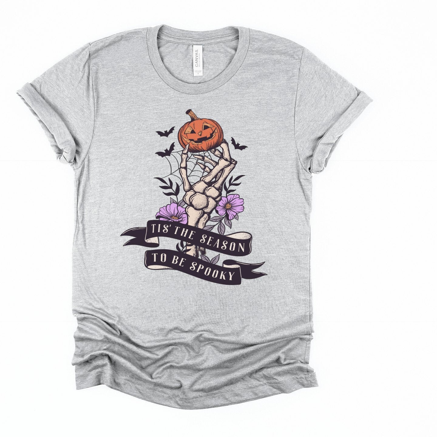 Spooky Season T-Shirt: Skeleton Hand & Pumpkin Halloween Tee