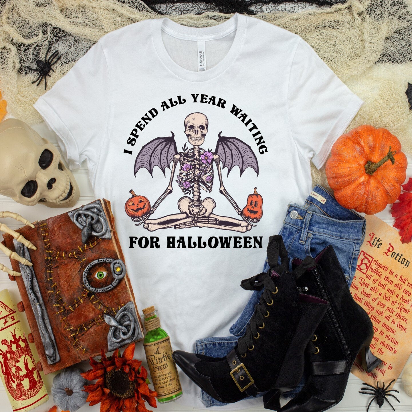 Skeleton Wings Halloween T-Shirt: Spooky Season Apparel