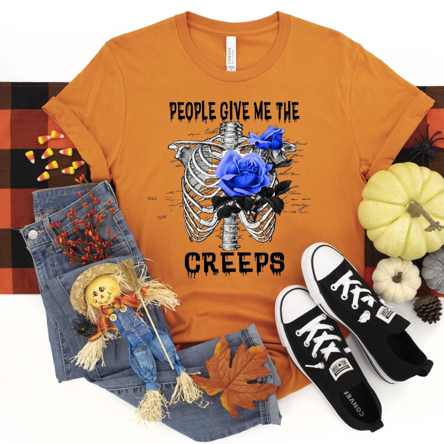 Skeleton Floral T-Shirt: Gothic Macabre Tee, People Give Me The Creeps