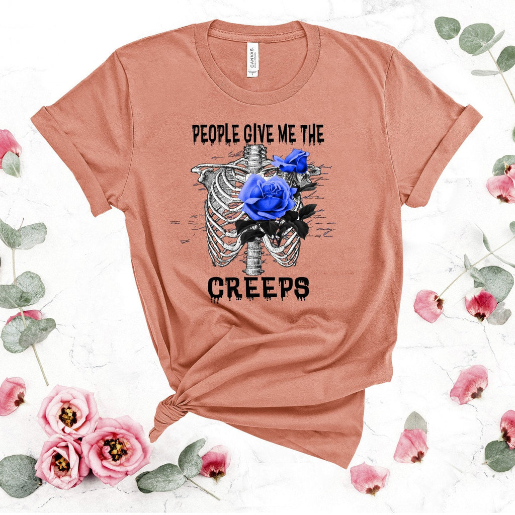 Skeleton Floral T-Shirt: Gothic Macabre Tee, People Give Me The Creeps