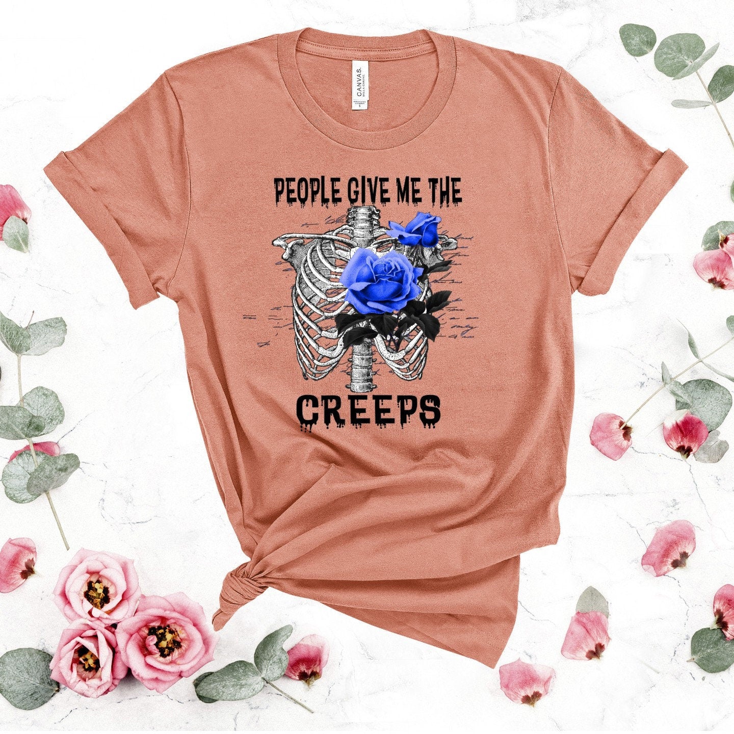Skeleton Floral T-Shirt: Gothic Macabre Tee, People Give Me The Creeps