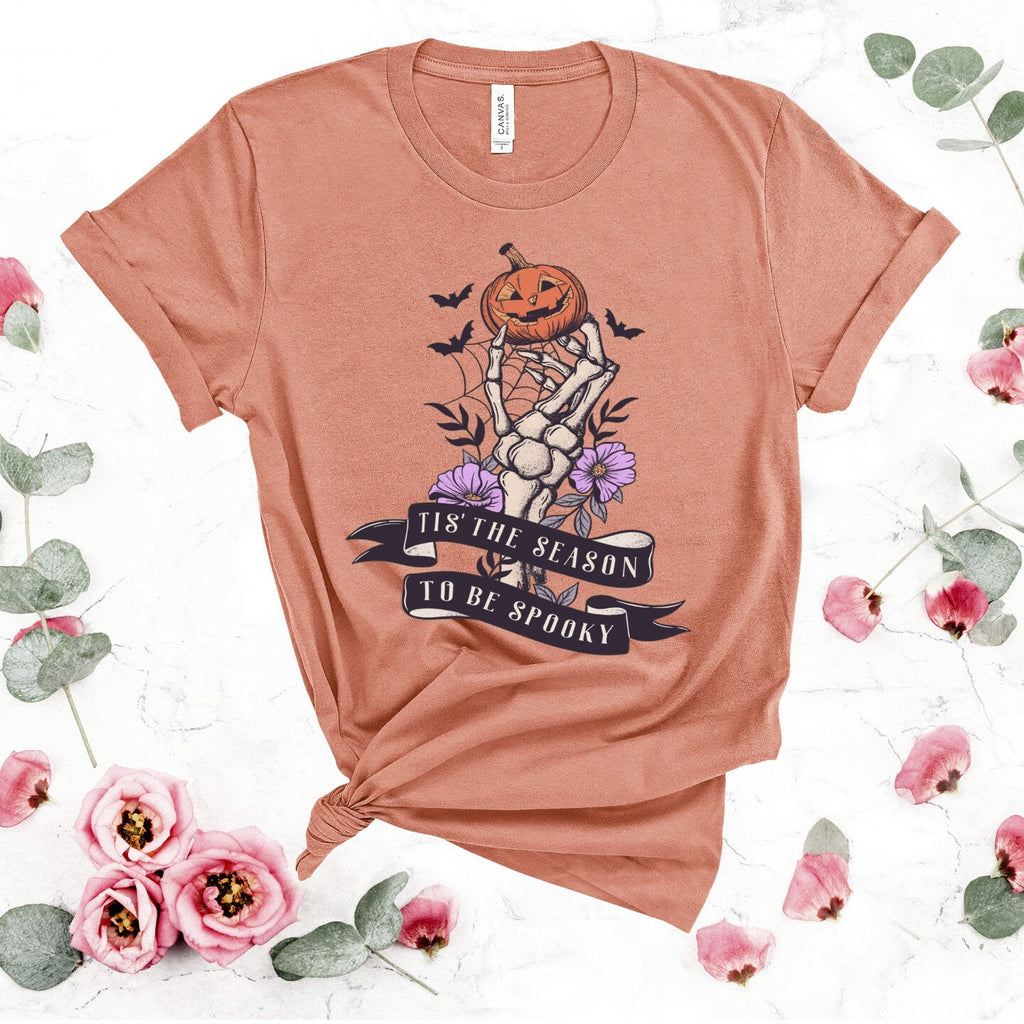Spooky Season T-Shirt: Skeleton Hand & Pumpkin Halloween Tee