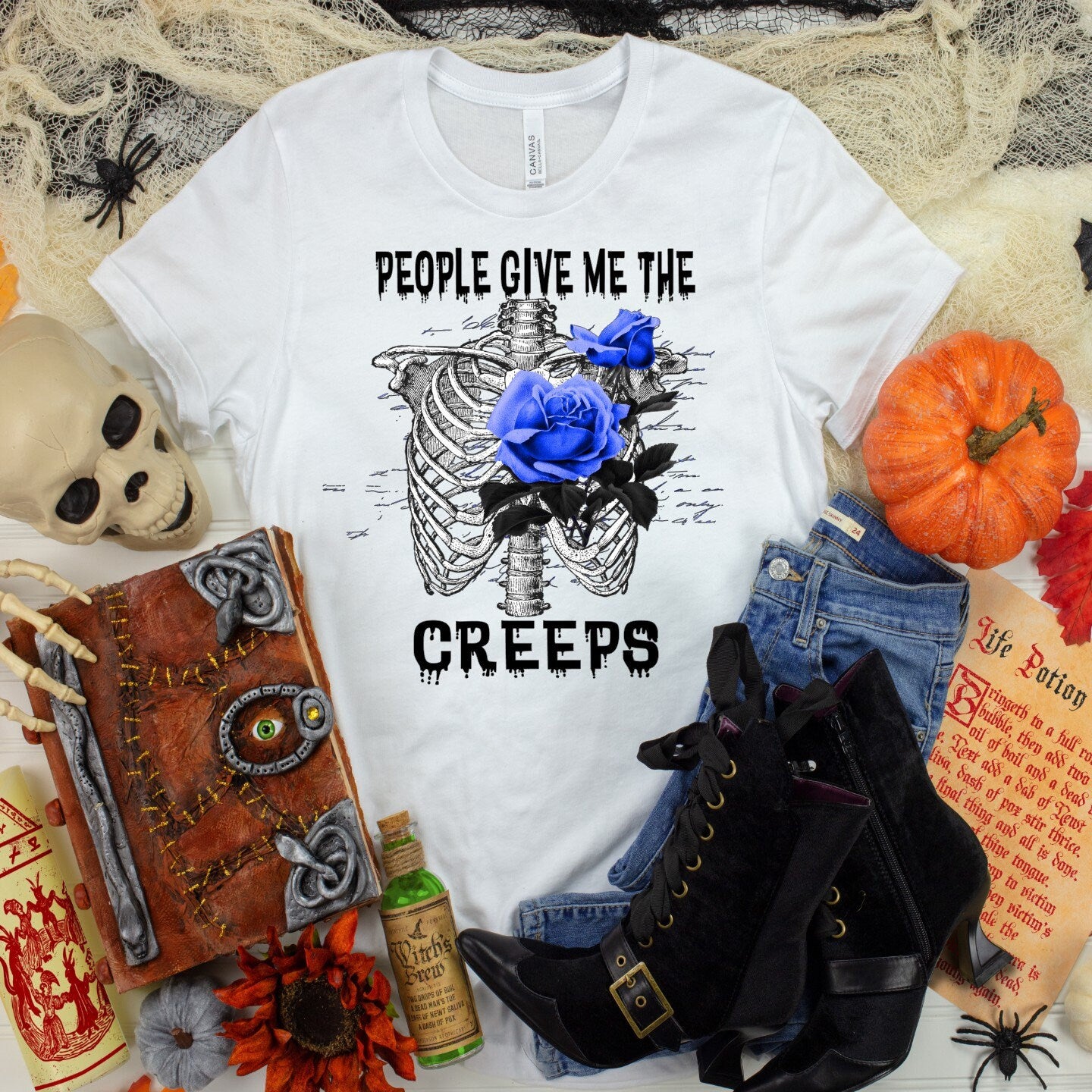 Skeleton Floral T-Shirt: Gothic Macabre Tee, People Give Me The Creeps