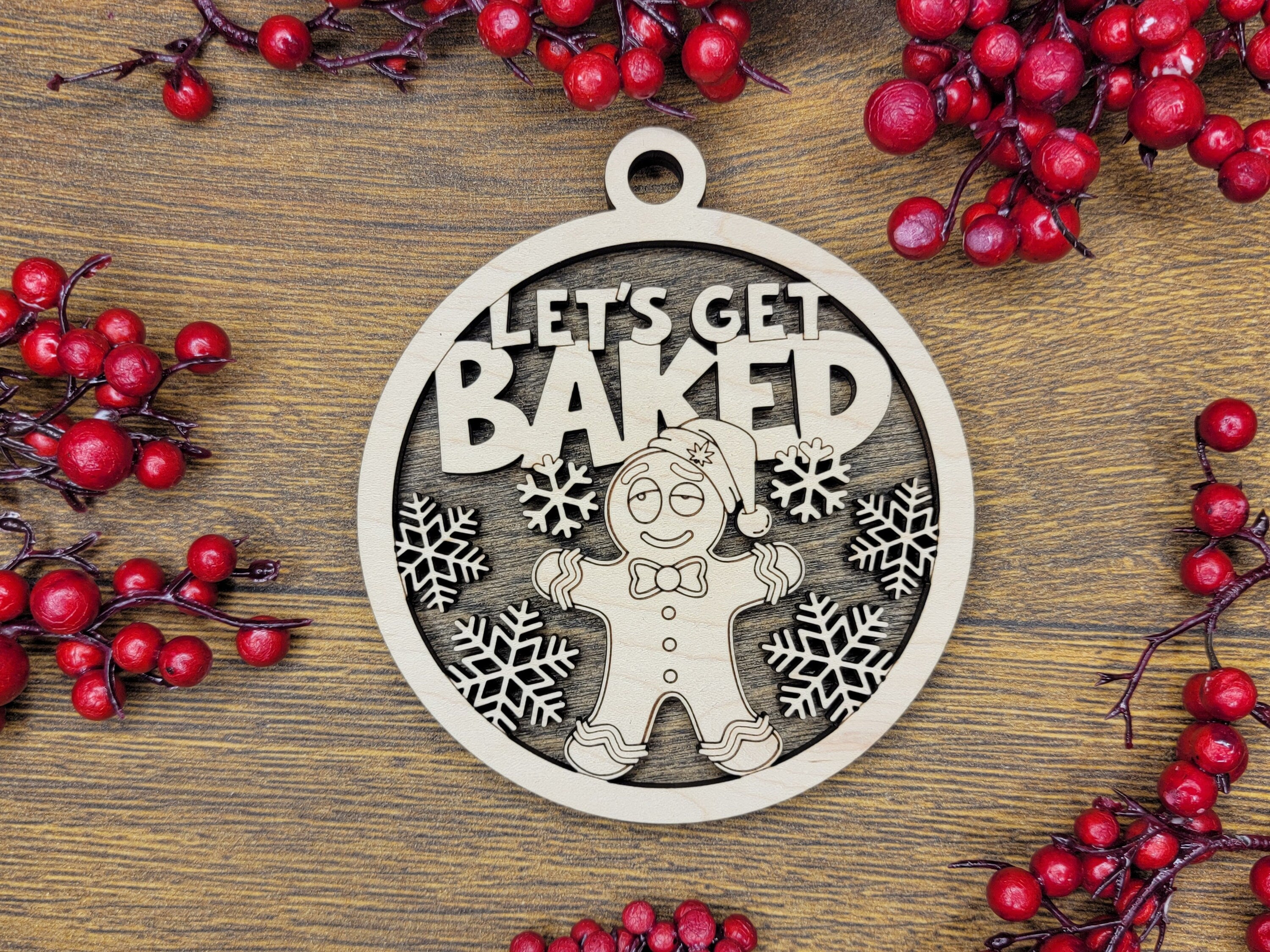 Ornament, Naughty Christmas, Holiday Decorations 4 Inch Laser Cut and Engraved Wooden, Let's Get Elfed Up. Let's Get Lit, Adult Christmas,