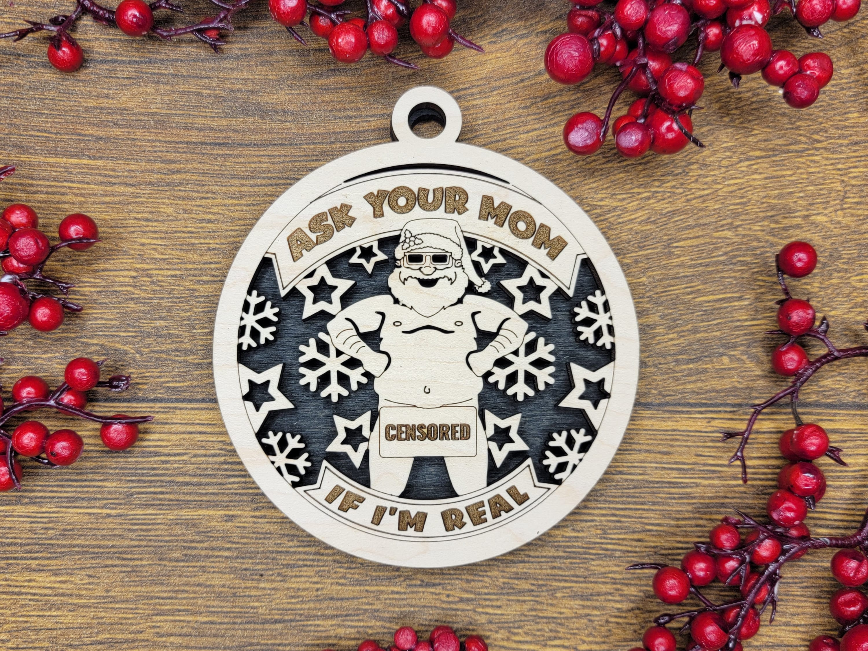 Ornament, Naughty Christmas, Holiday Decorations 4 Inch Laser Cut and Engraved Wooden, Let's Get Elfed Up. Let's Get Lit, Adult Christmas,