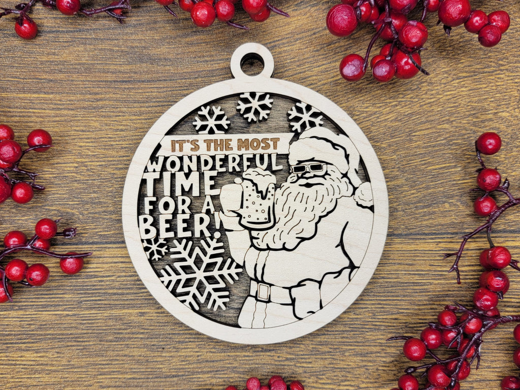 Ornament, Naughty Christmas, Holiday Decorations 4 Inch Laser Cut and Engraved Wooden, Let's Get Elfed Up. Let's Get Lit, Adult Christmas,