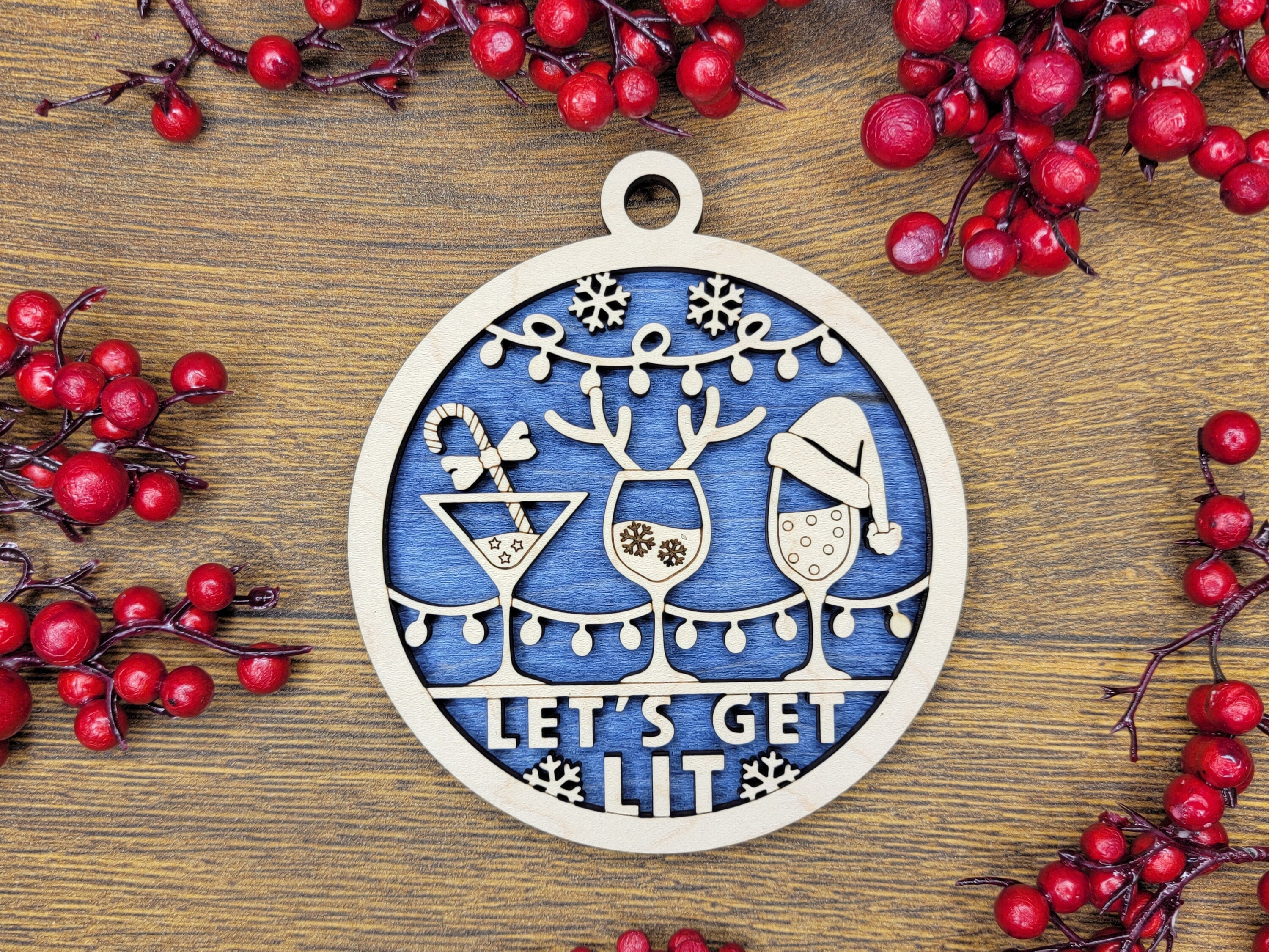 Ornament, Naughty Christmas, Holiday Decorations 4 Inch Laser Cut and Engraved Wooden, Let's Get Elfed Up. Let's Get Lit, Adult Christmas,