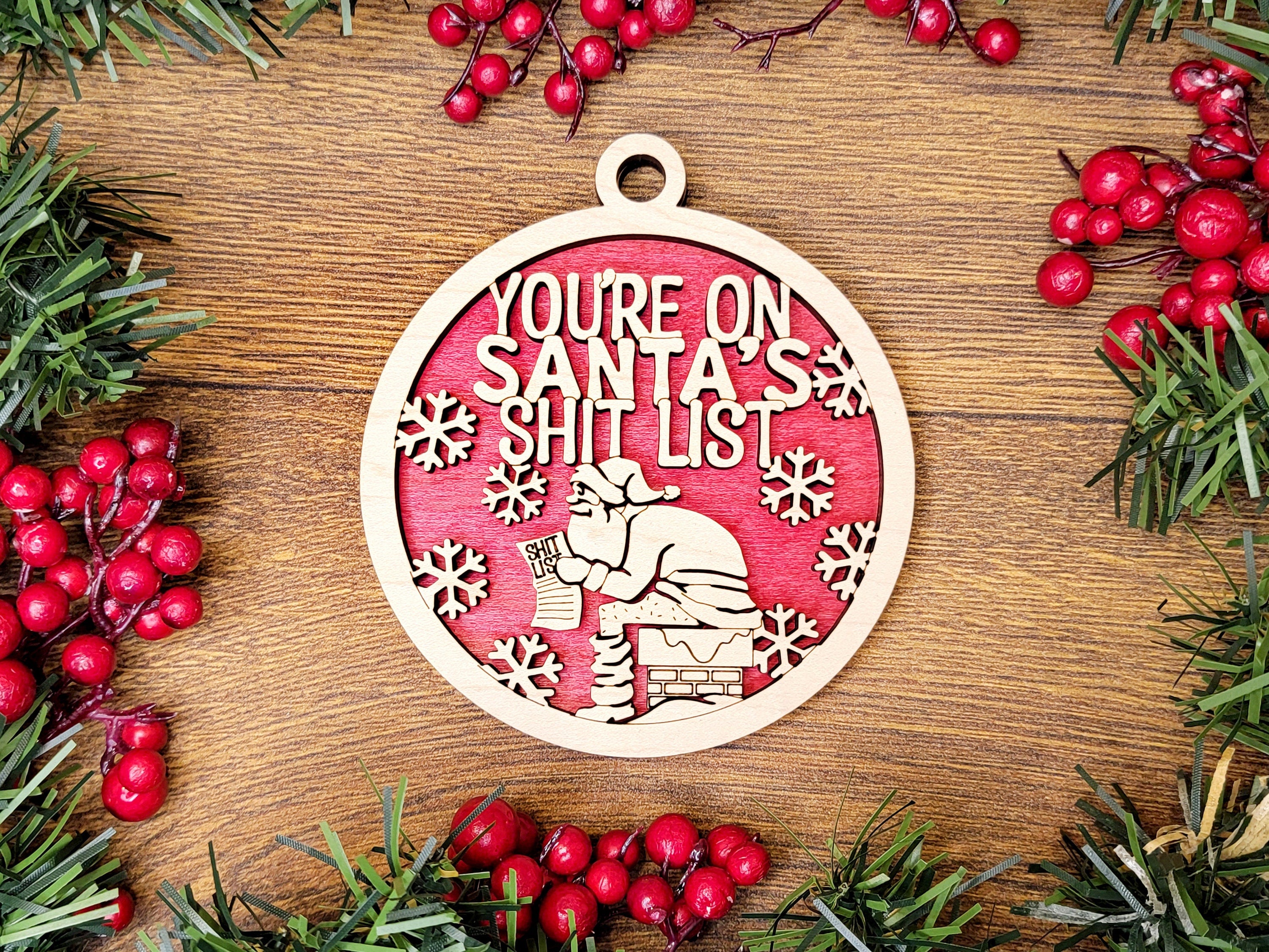 Ornament, Naughty Christmas, Holiday Decorations, 4 Inch Laser Cut and Engraved Wooden, Pole Dancer, Well Hung, Adult Christmas, Dirty Xmas